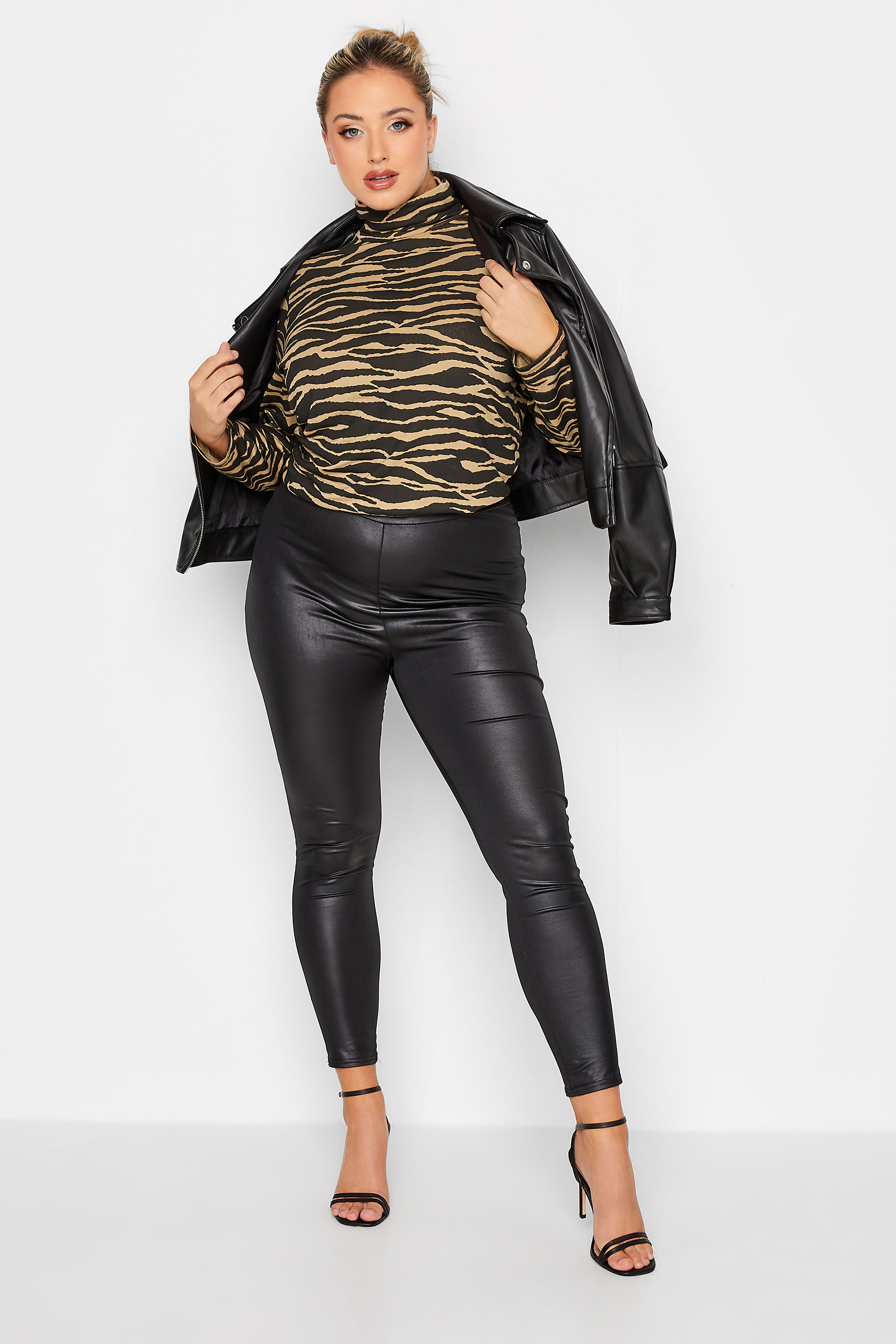 LIMITED COLLECTION Plus Size Black & Brown Zebra Print Turtle Neck Top | Yours Clothing 2