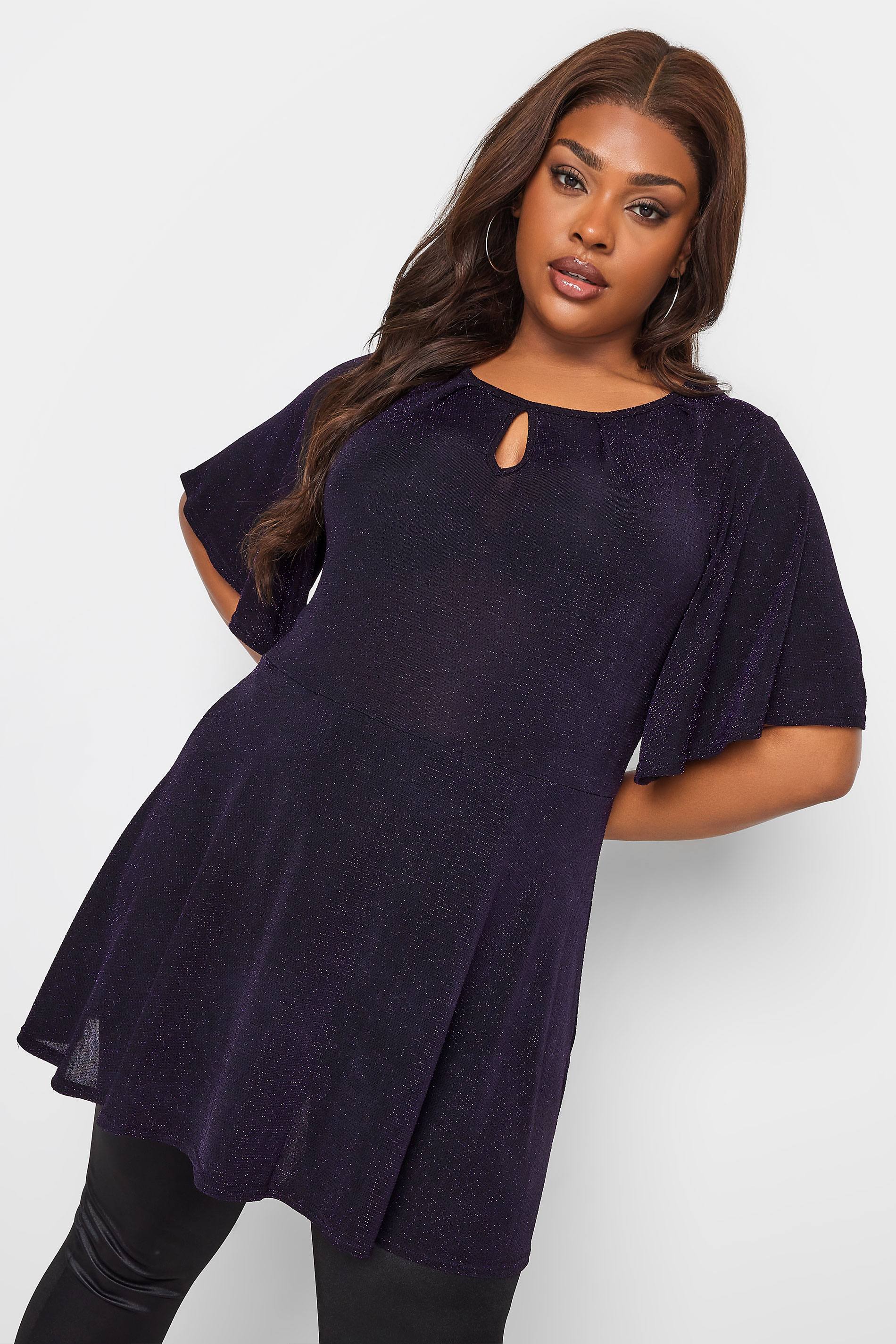 YOURS Plus Size Purple Keyhole Pleated Peplum Top | Yours Clothing 1