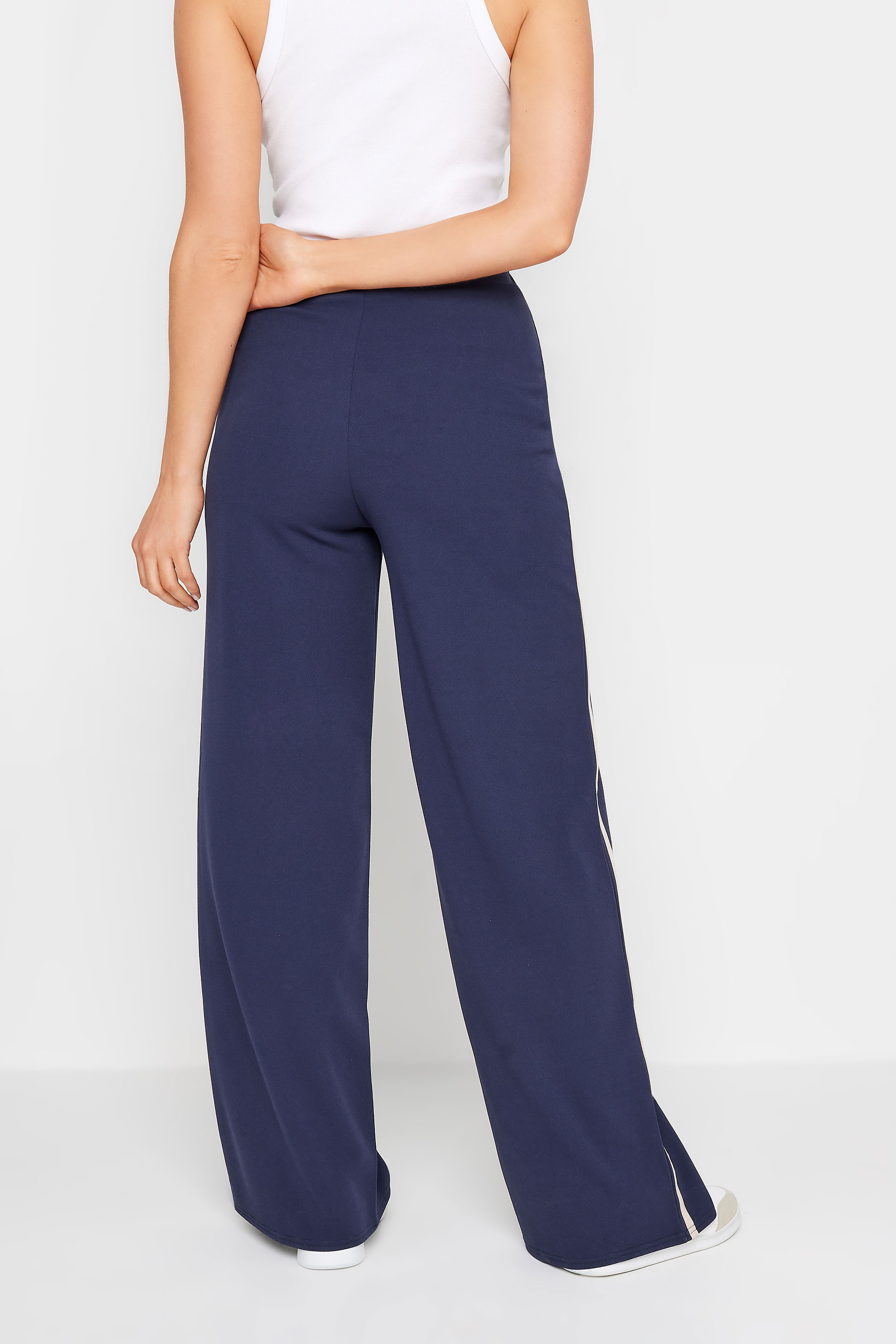 LTS Tall Womens Navy Blue & Stone Brown Side Stripe Wide Leg Trousers | Long Tall Sally 3