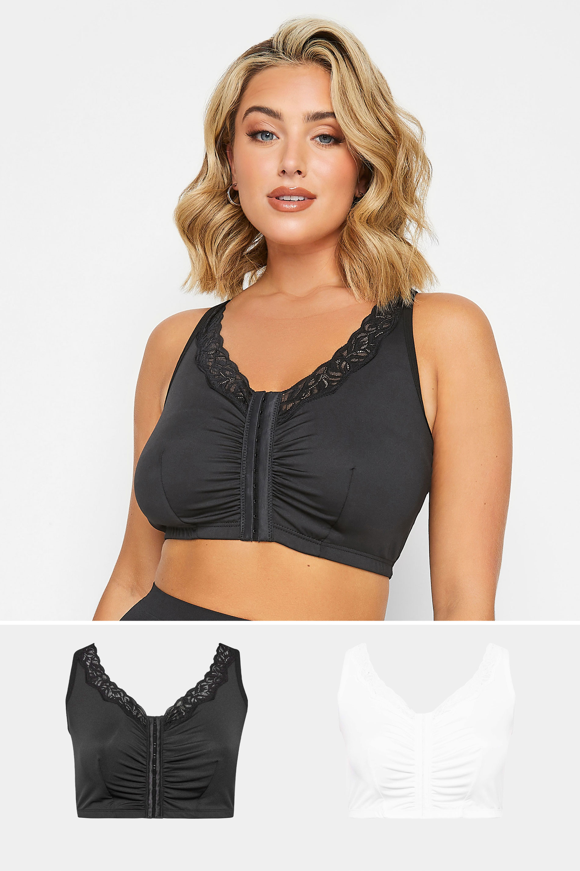 YOURS Plus Size 2 PACK Black & White Non Padded Lace Trim Bras | Yours Clothing  1