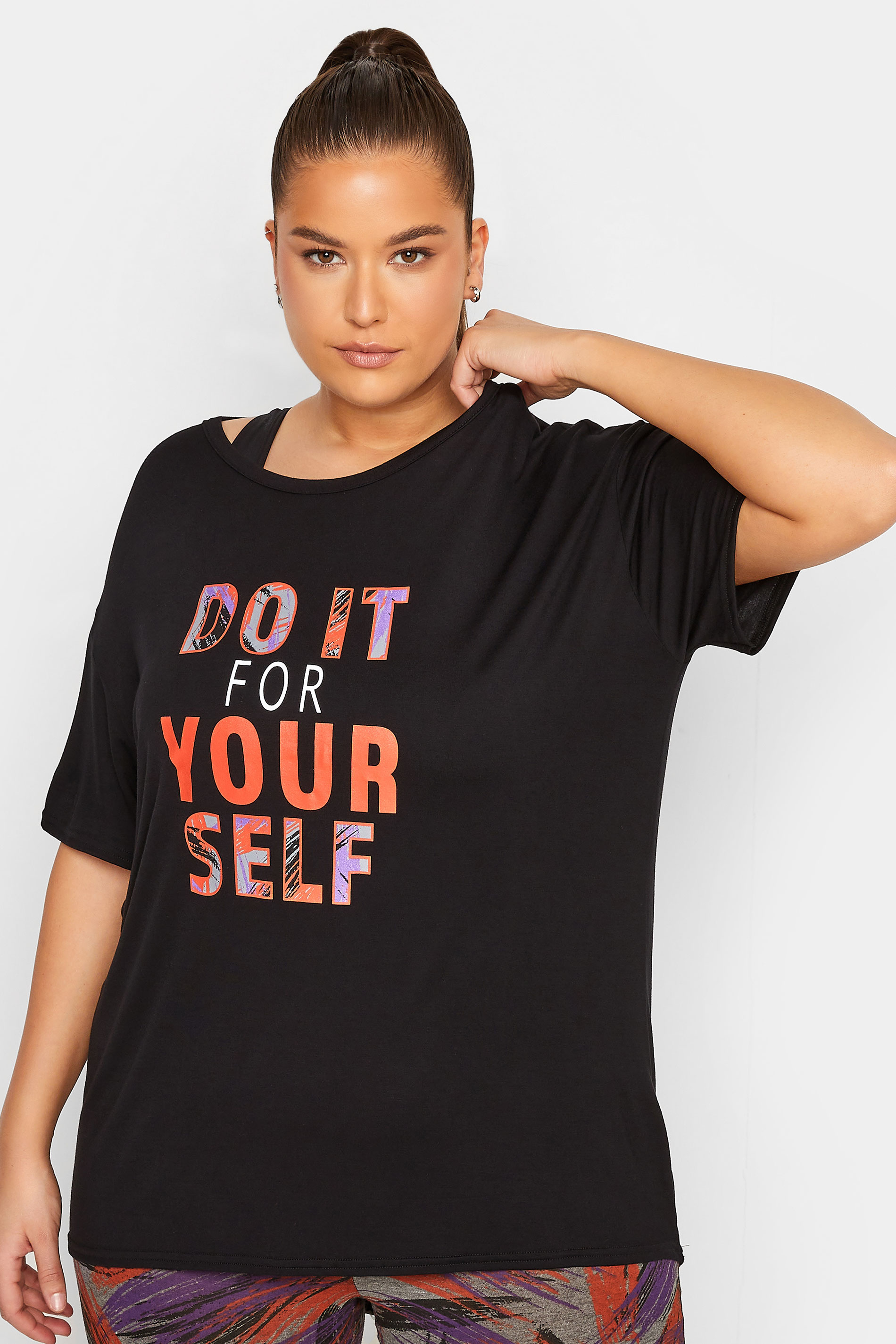 YOURS Curve Plus Size ACTIVE Black 'Do It For Yourself' Slogan T-Shirt | Yours Clothing 2