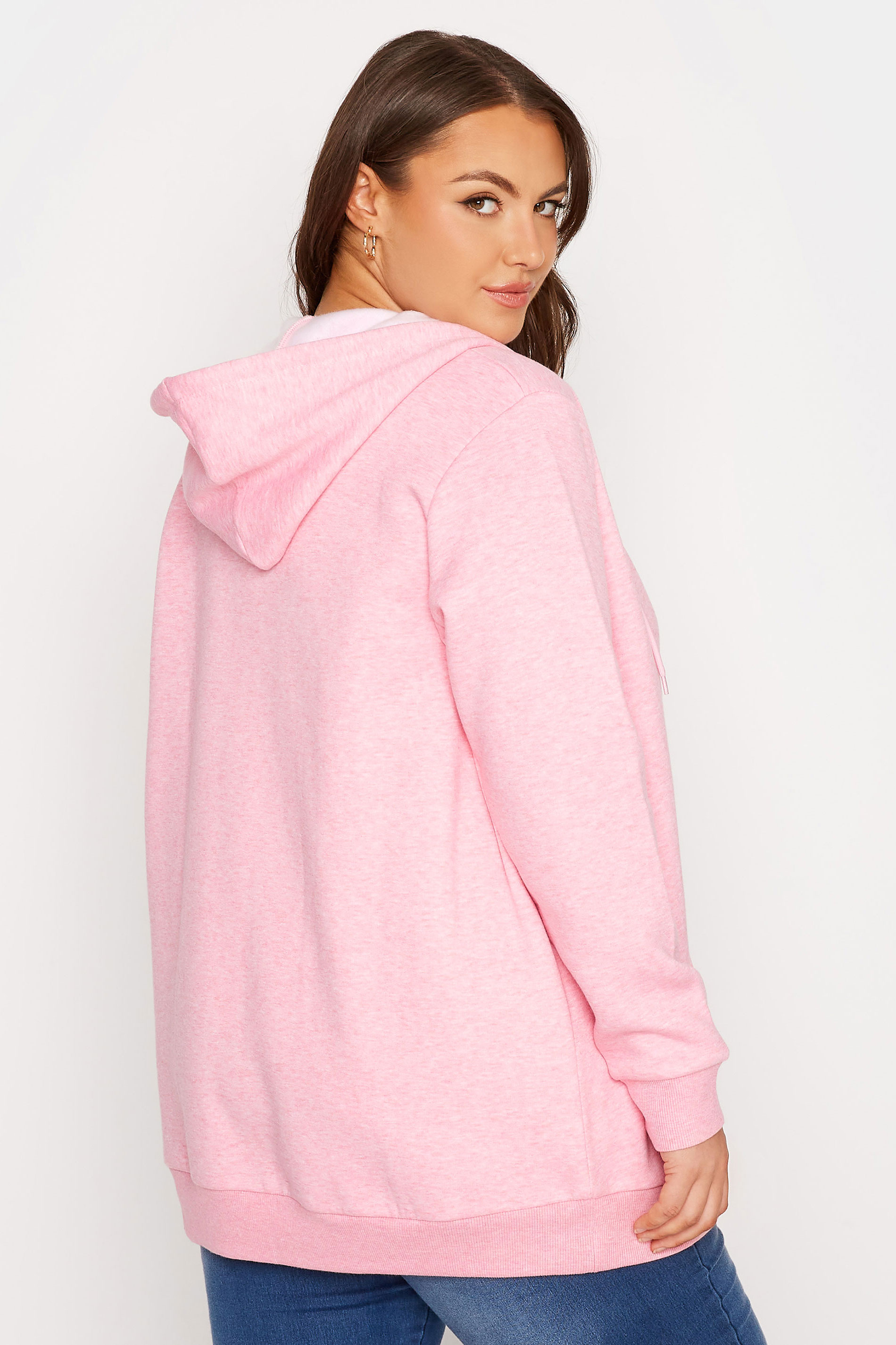 Plus Size Light Pink Marl Zip Through Hoodie | Yours Clothing  3