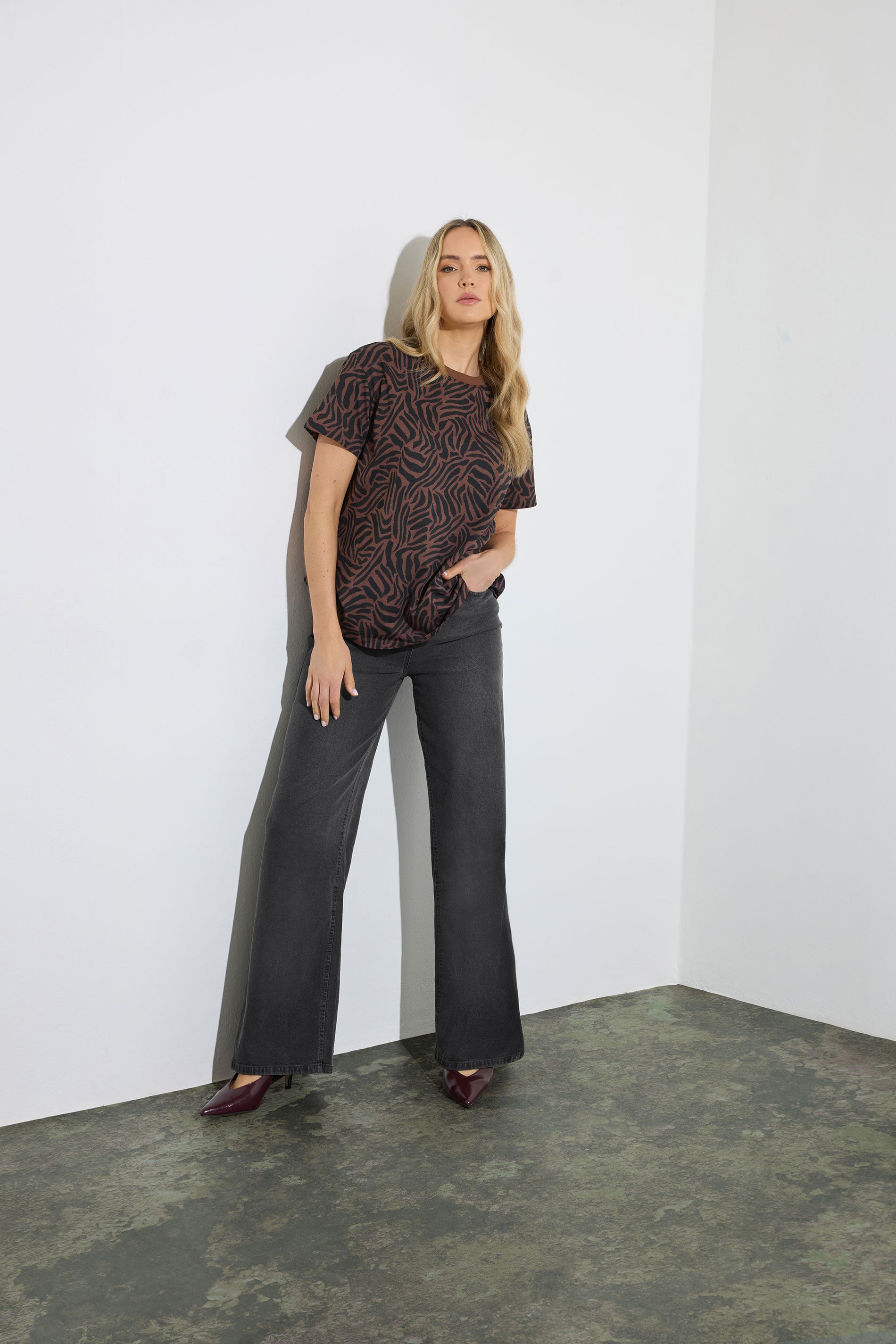 LTS Tall Dark Grey Washed Wide Leg Jeans | Long Tall Sally 1