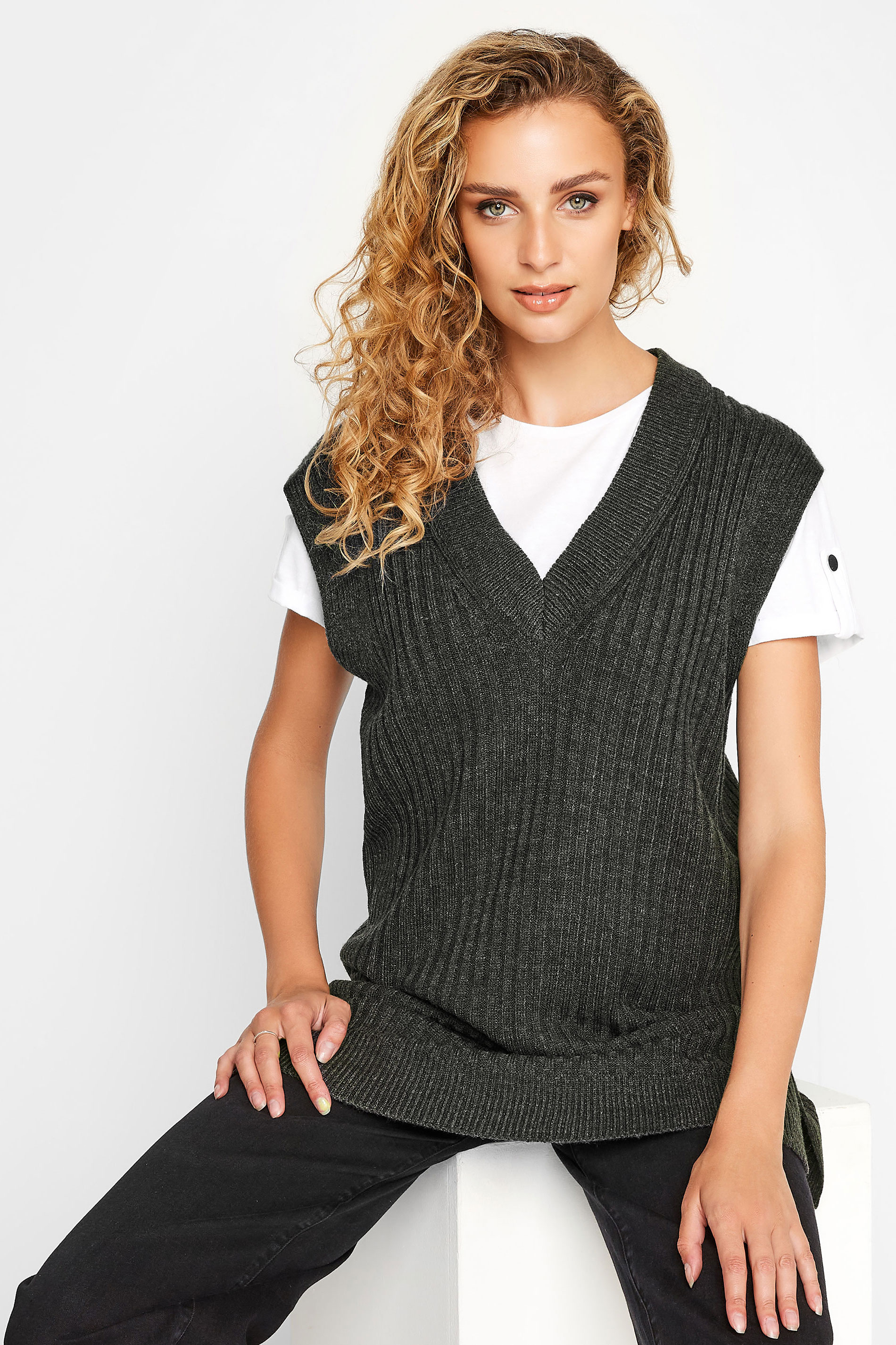 Heb geleerd versieren zegen LTS Tall Women's Charcoal Grey Knitted Ribbed Vest Top | Long Tall Sally