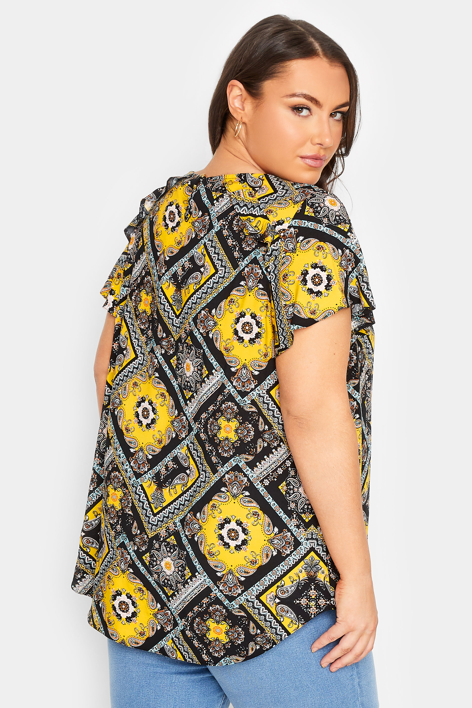 YOURS Plus Size Black Paisley Print Frill Blouse | Yours Clothing 3
