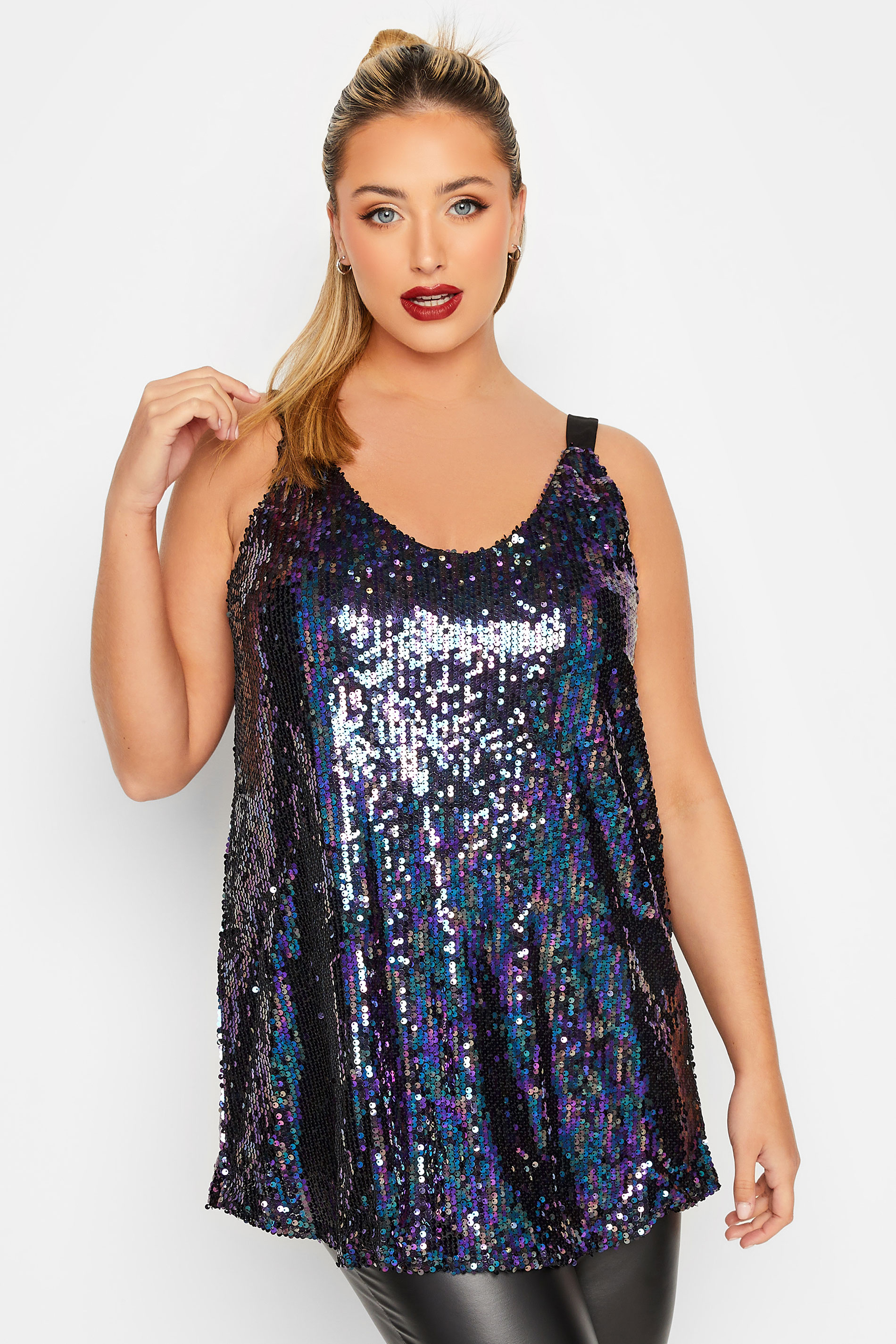 YOURS LONDON Plus Size Black Sequin Embellished Cami Top | Yours Clothing 1