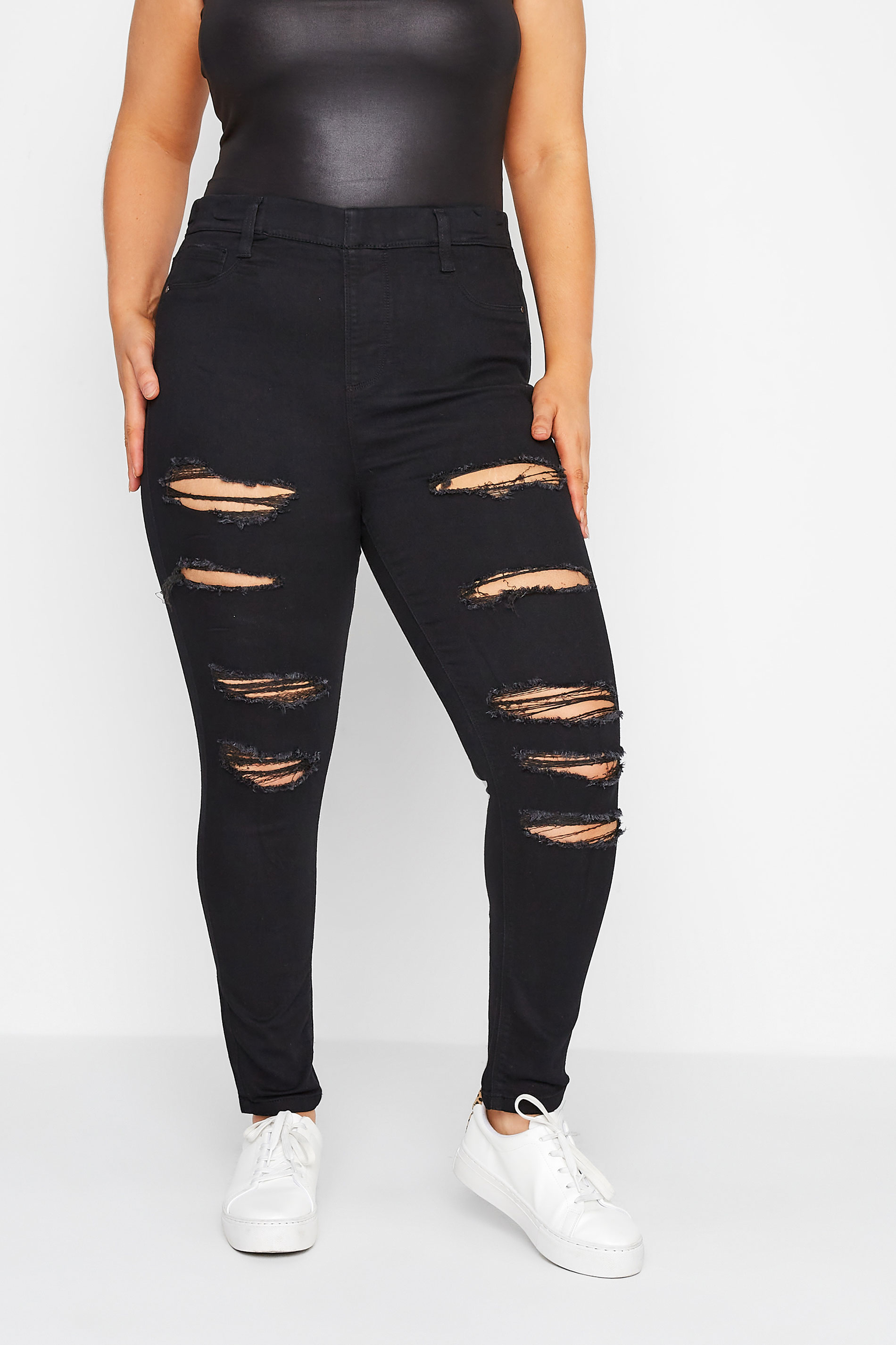 Plus Size Black Ripped GRACE Jeggings | Yours Clothing 1