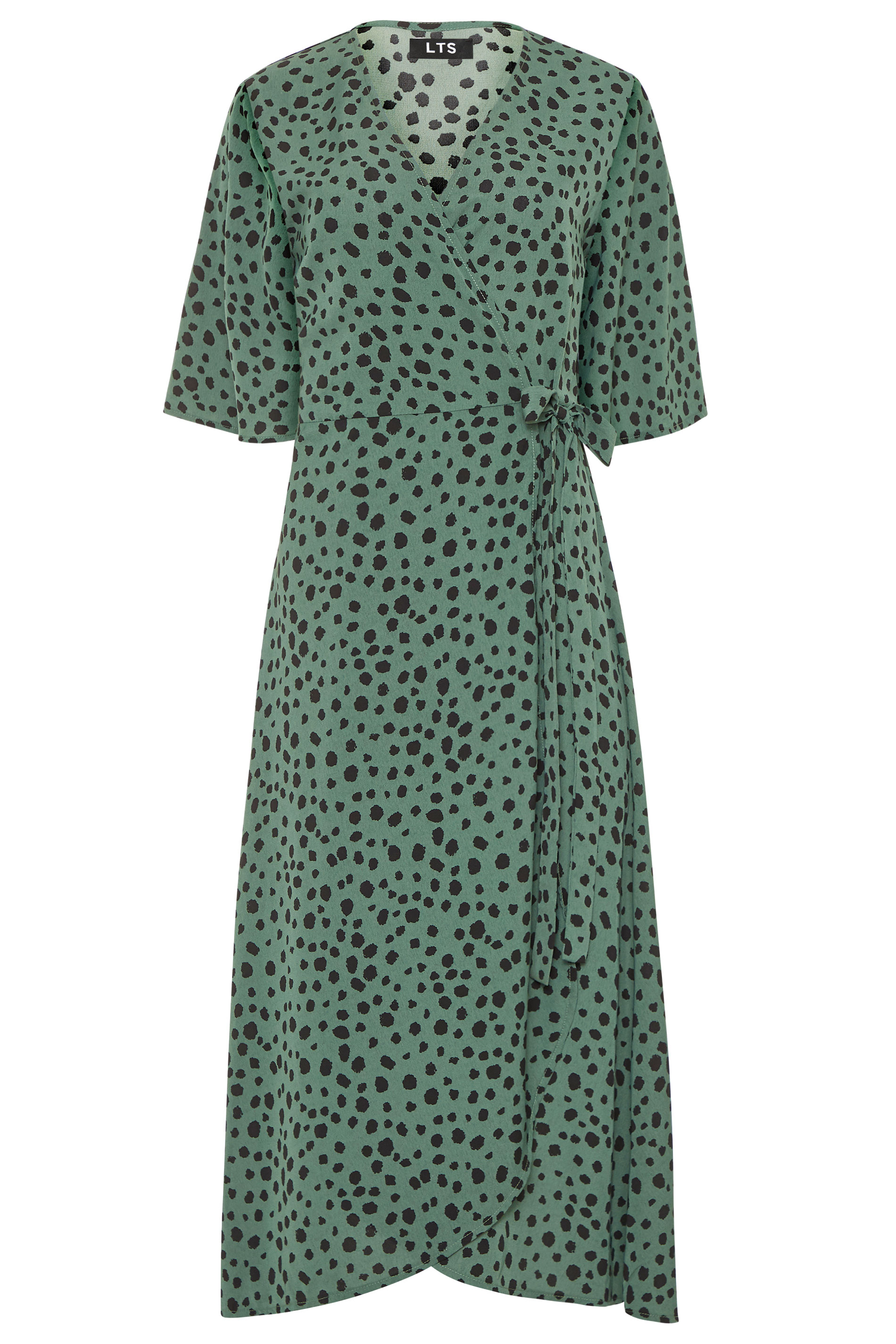 LTS Dark Sage Green Dalmatian Wrap Midi Dress | Long Tall Sally
