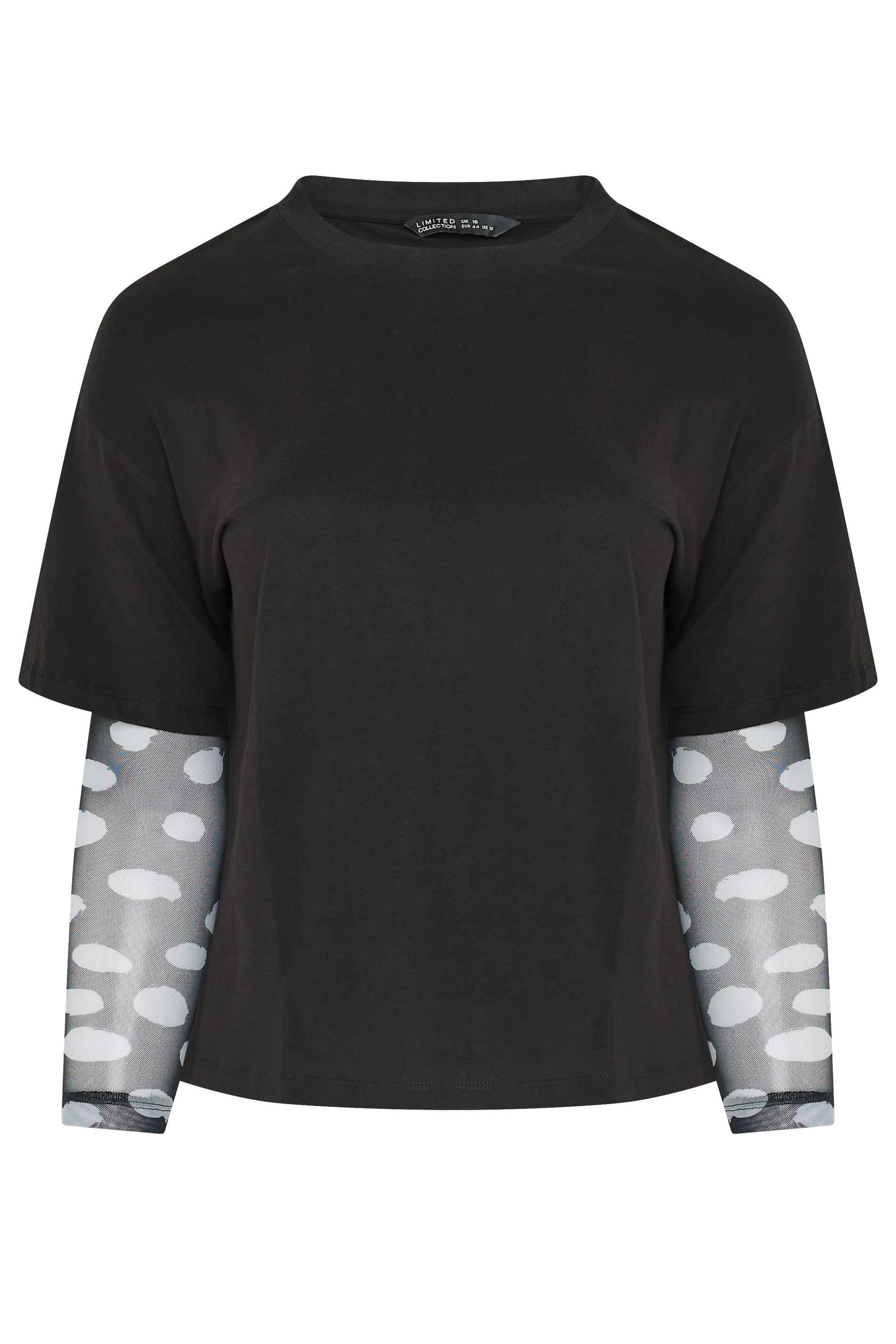 LIMITED COLLECTION Plus Size Black Polka Dot Sleeve T-Shirt | Yours Clothing 5