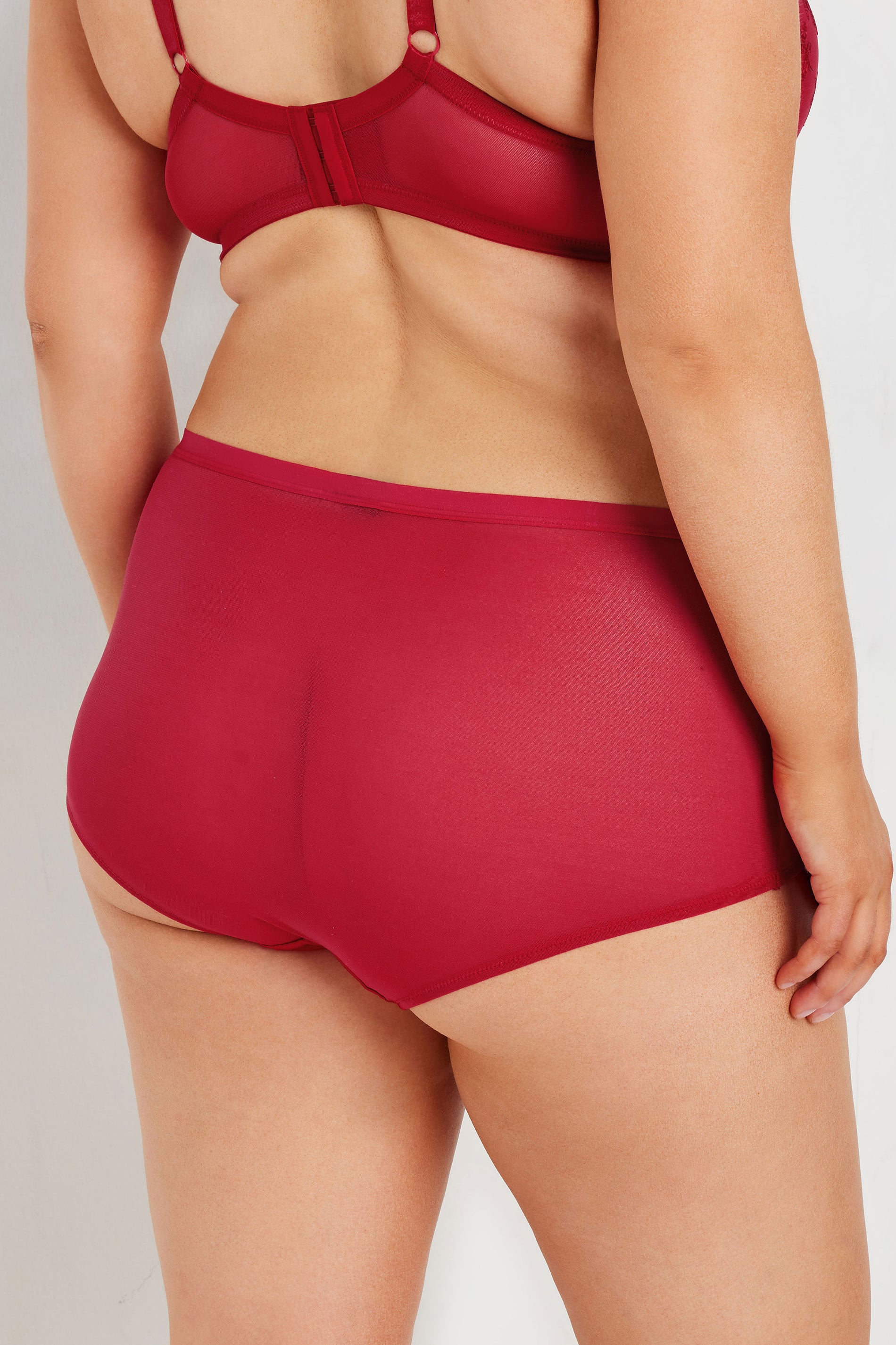 YOURS Plus Size Red Satin Lace Detail Briefs | Yours Clothing 1
