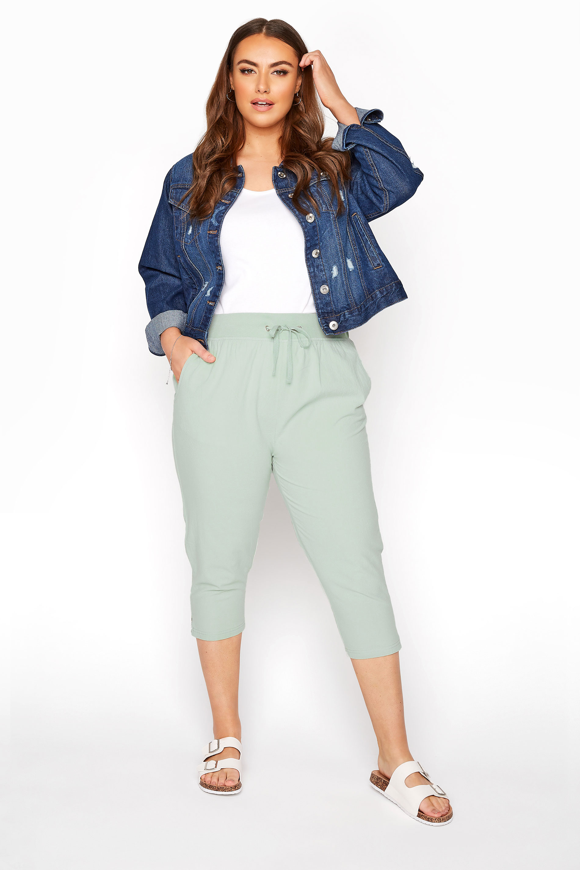 Sage Green Cool Cotton Cropped Joggers | Yours Clothing