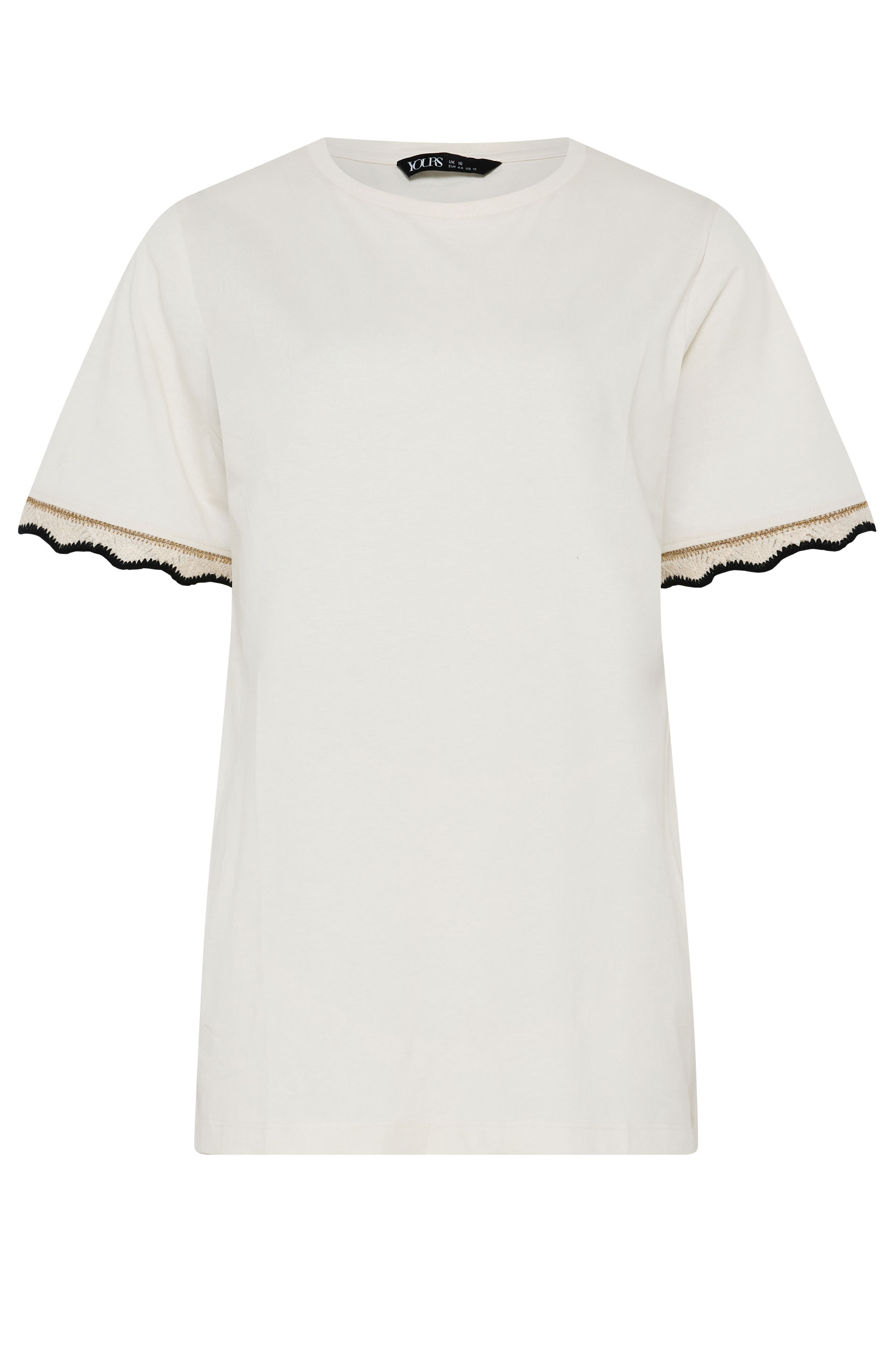 YOURS Plus Size White Metallic Crochet Trim Short Sleeve T-Shirt | Yours Clothing 5