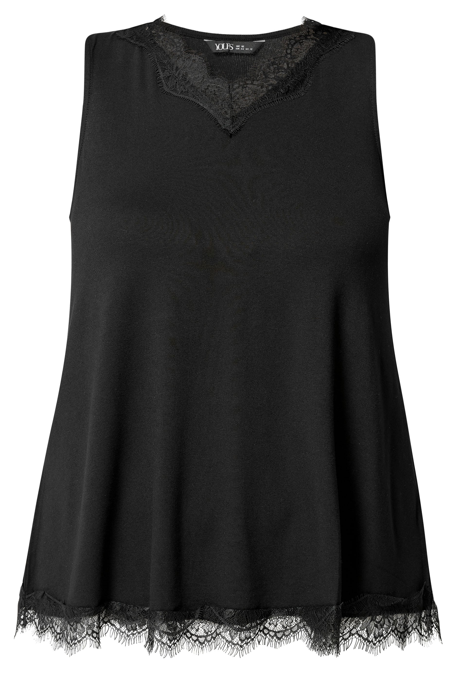 YOURS Plus Size Black Lace Trim Vest Top | Yours Clothing 5
