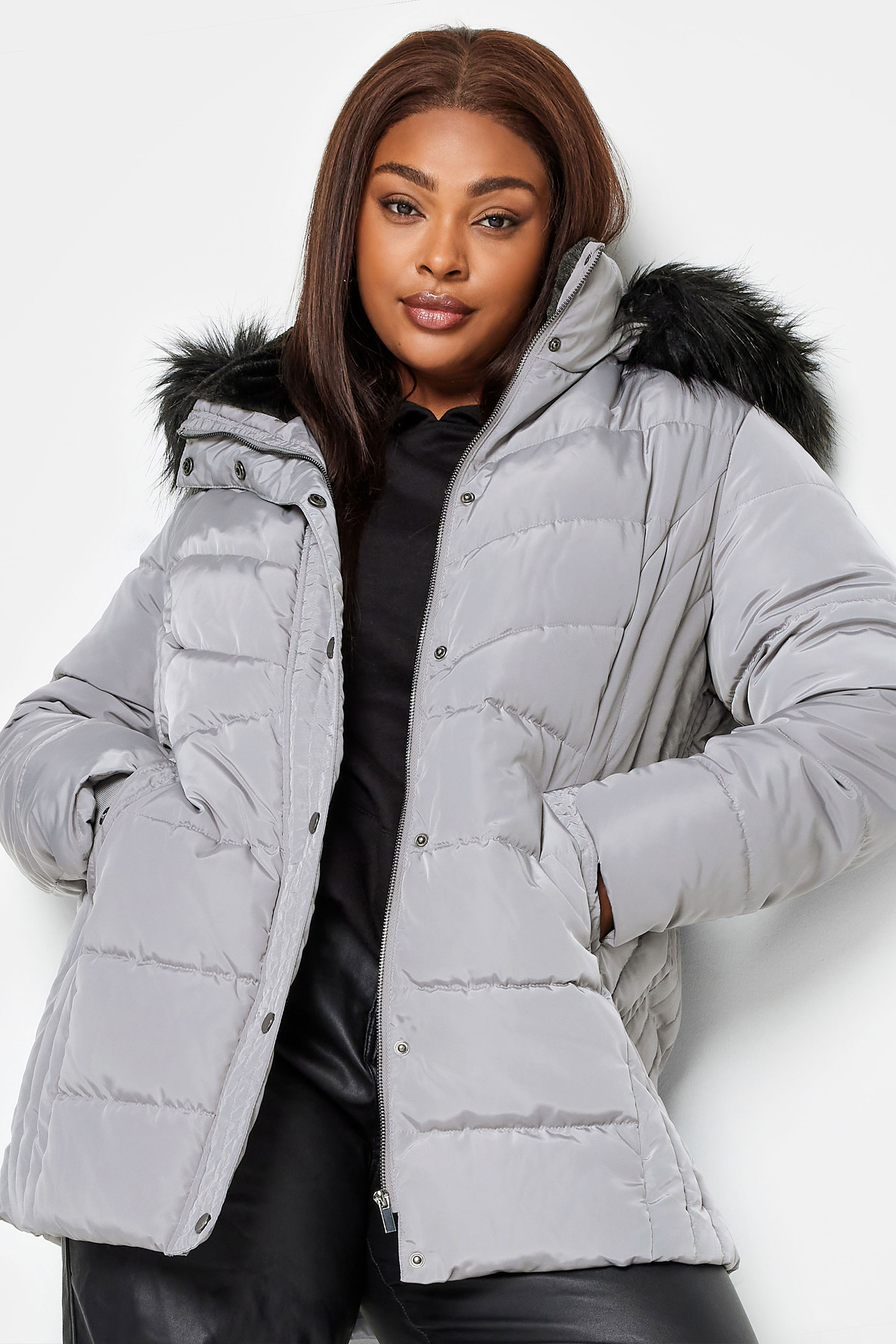 YOURS Plus Size Grey Puffer Coat | Yours Clothing 1
