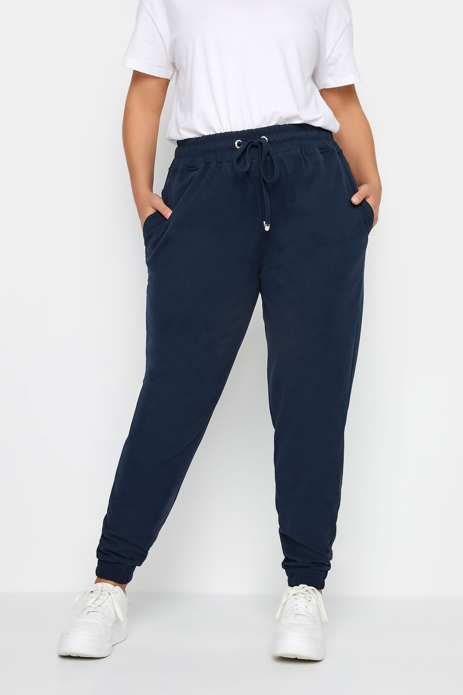 YOURS Curve Navy Blue Stretch Cuffed Joggers | Yours Clothing 1