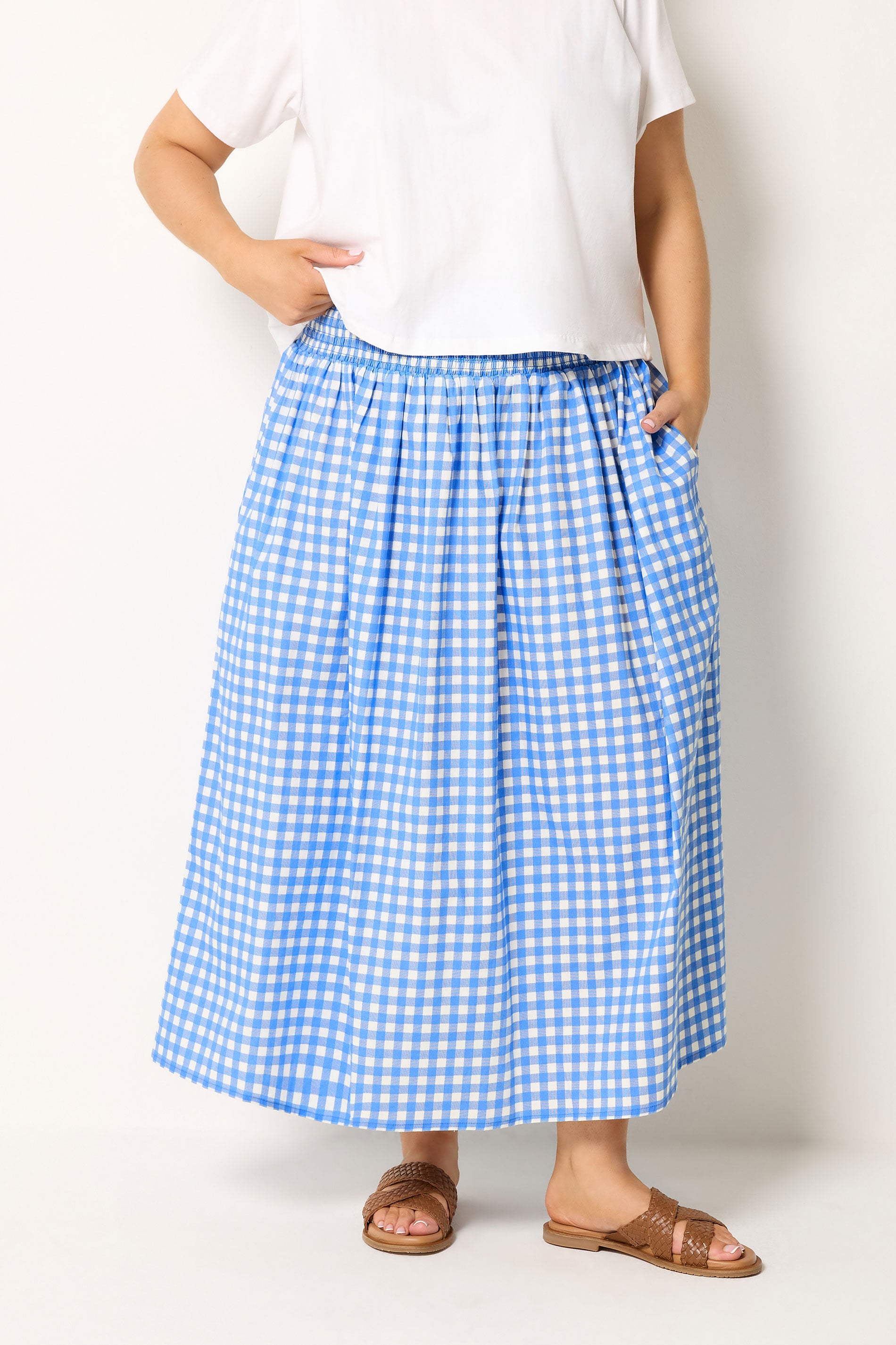 YOURS Plus Size Blue Gingham Maxi Skirt | Yours Clothing 3