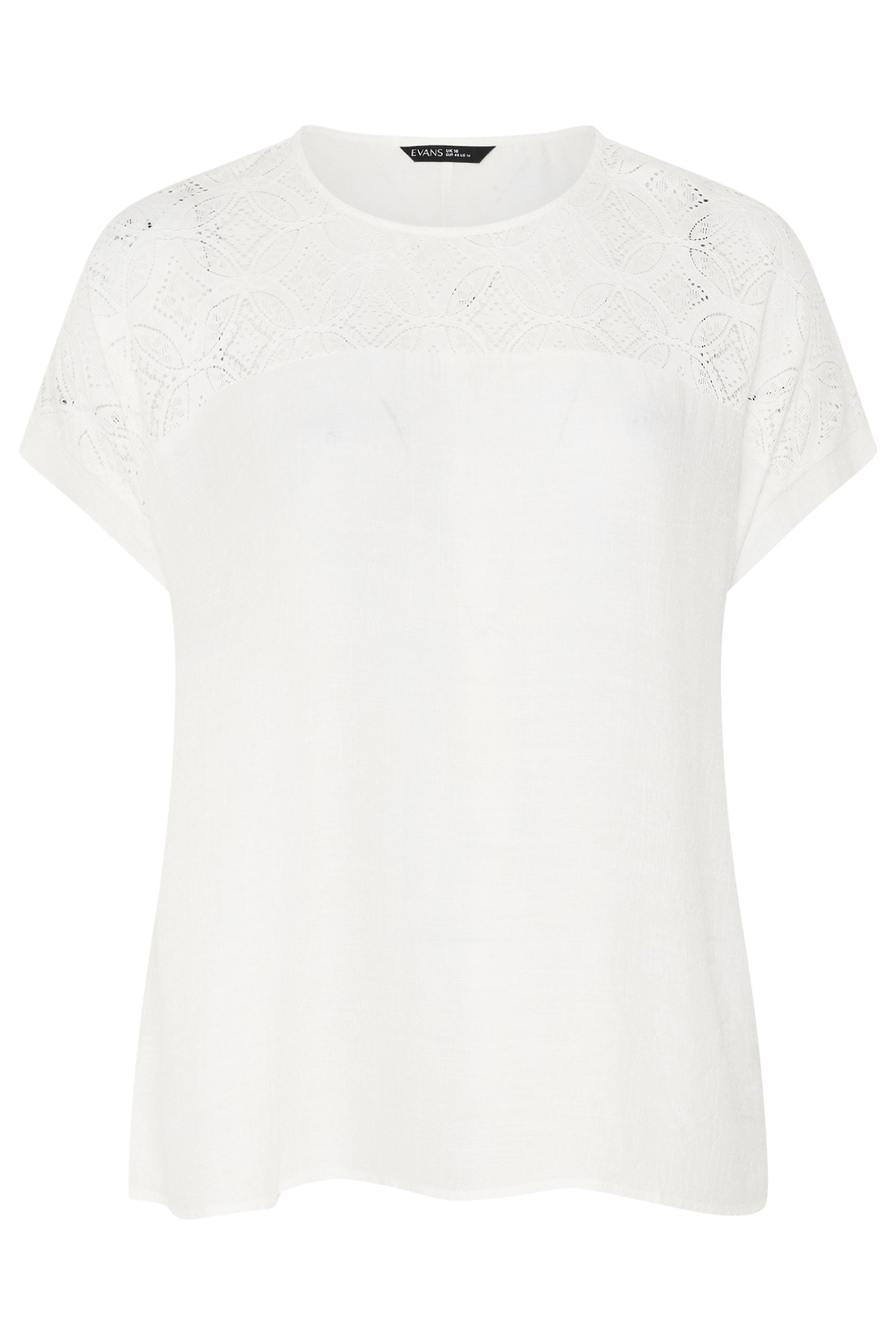 EVANS Plus Size White Lace Detail Short Sleeve Top | Evans  5