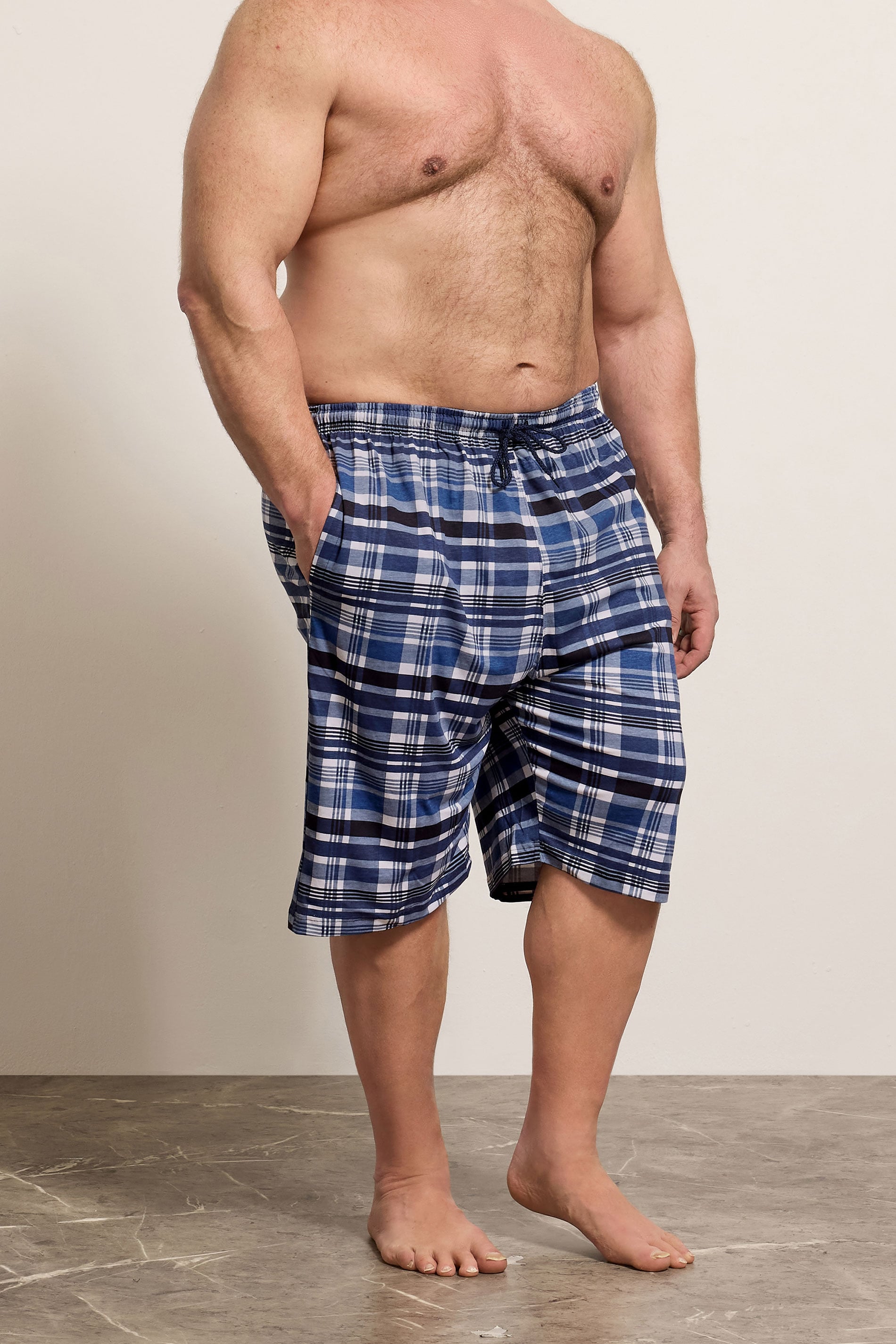 KAM 2 PACK Navy Blue & Check Lounge Shorts | BadRhino 1