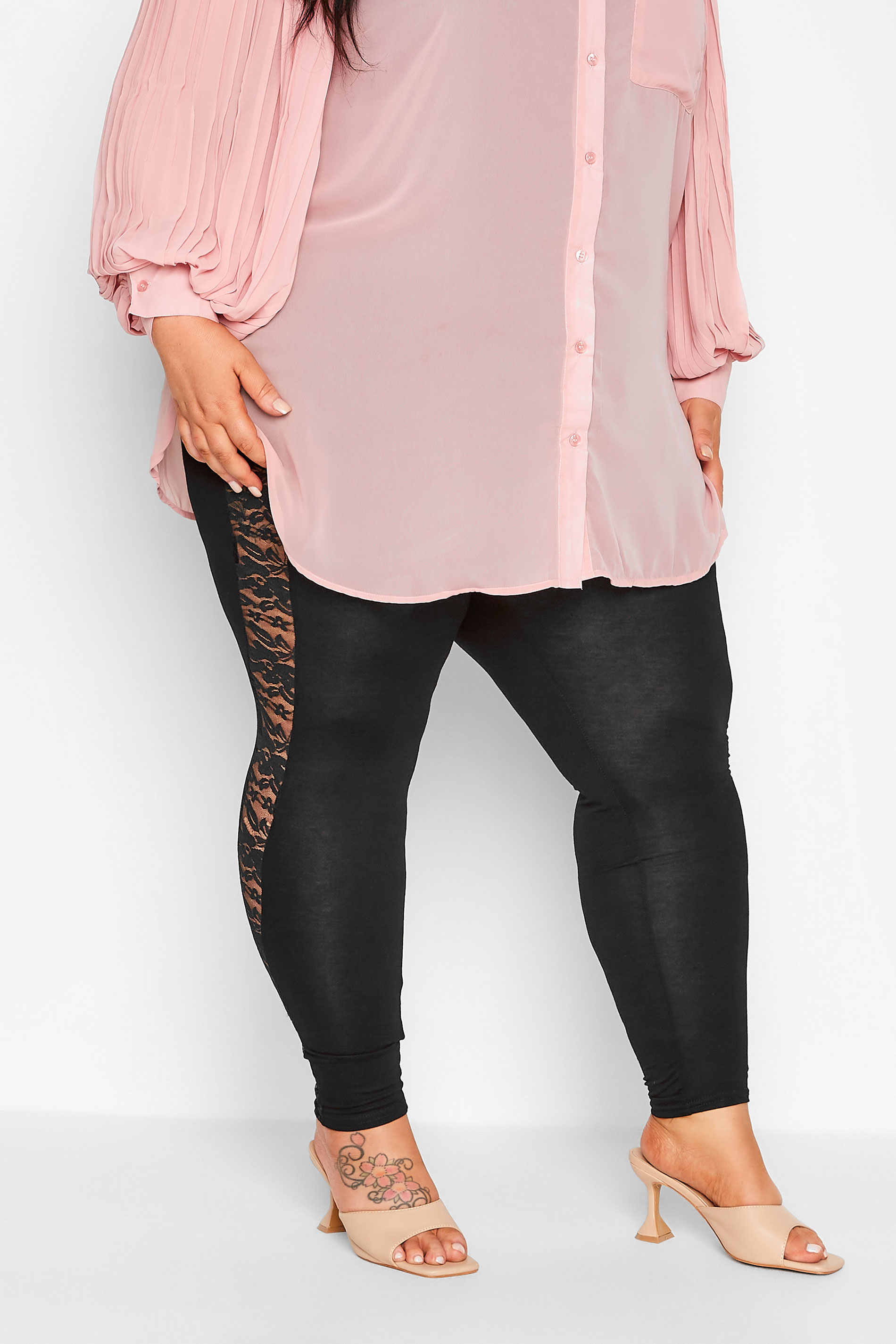 YOURS LONDON Black Panelled Floral Lace Leggings | Yours Clothing  1