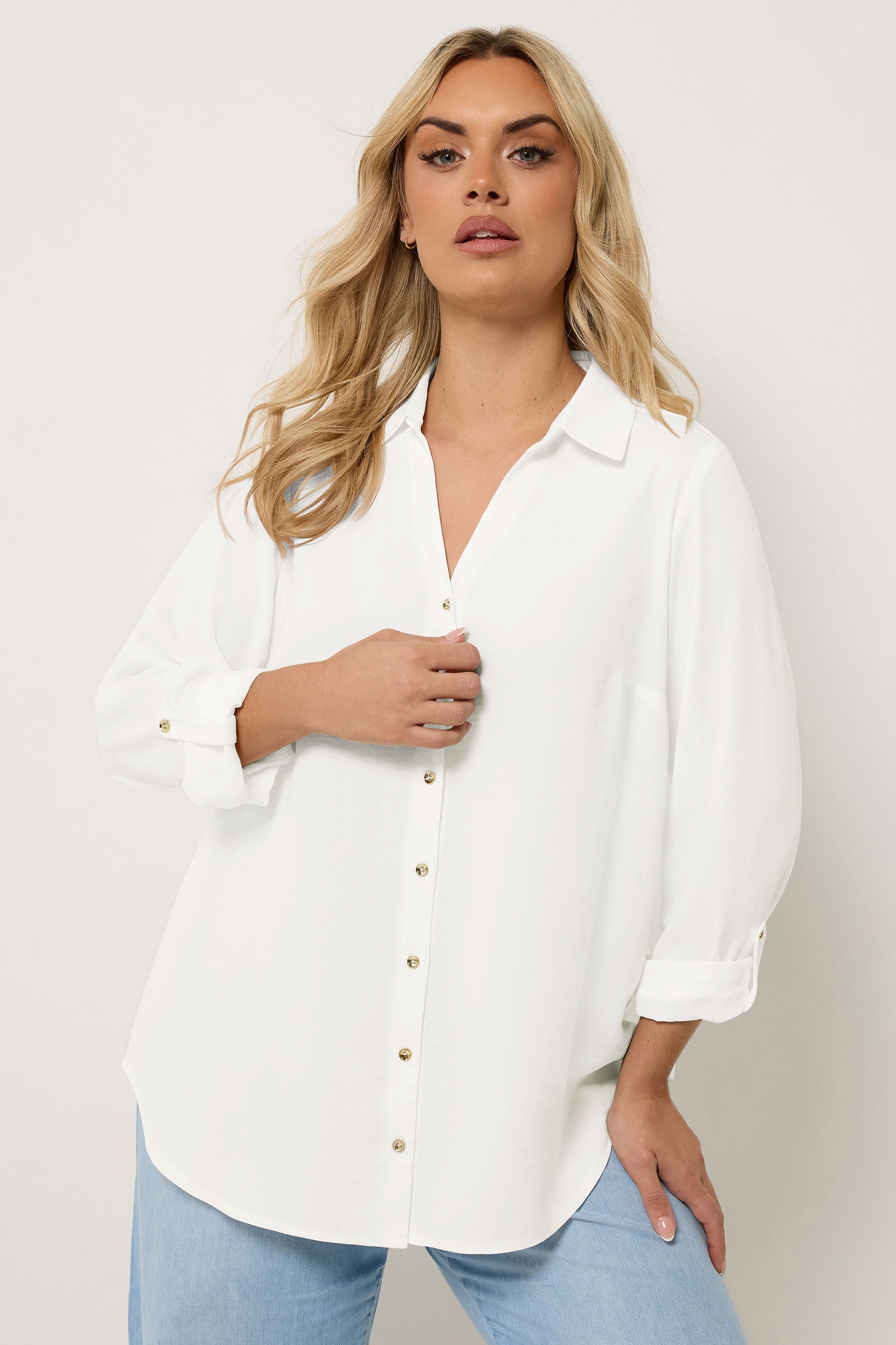 YOURS Plus Size Ivory White Button Through Blouse | Yours Clothing 3