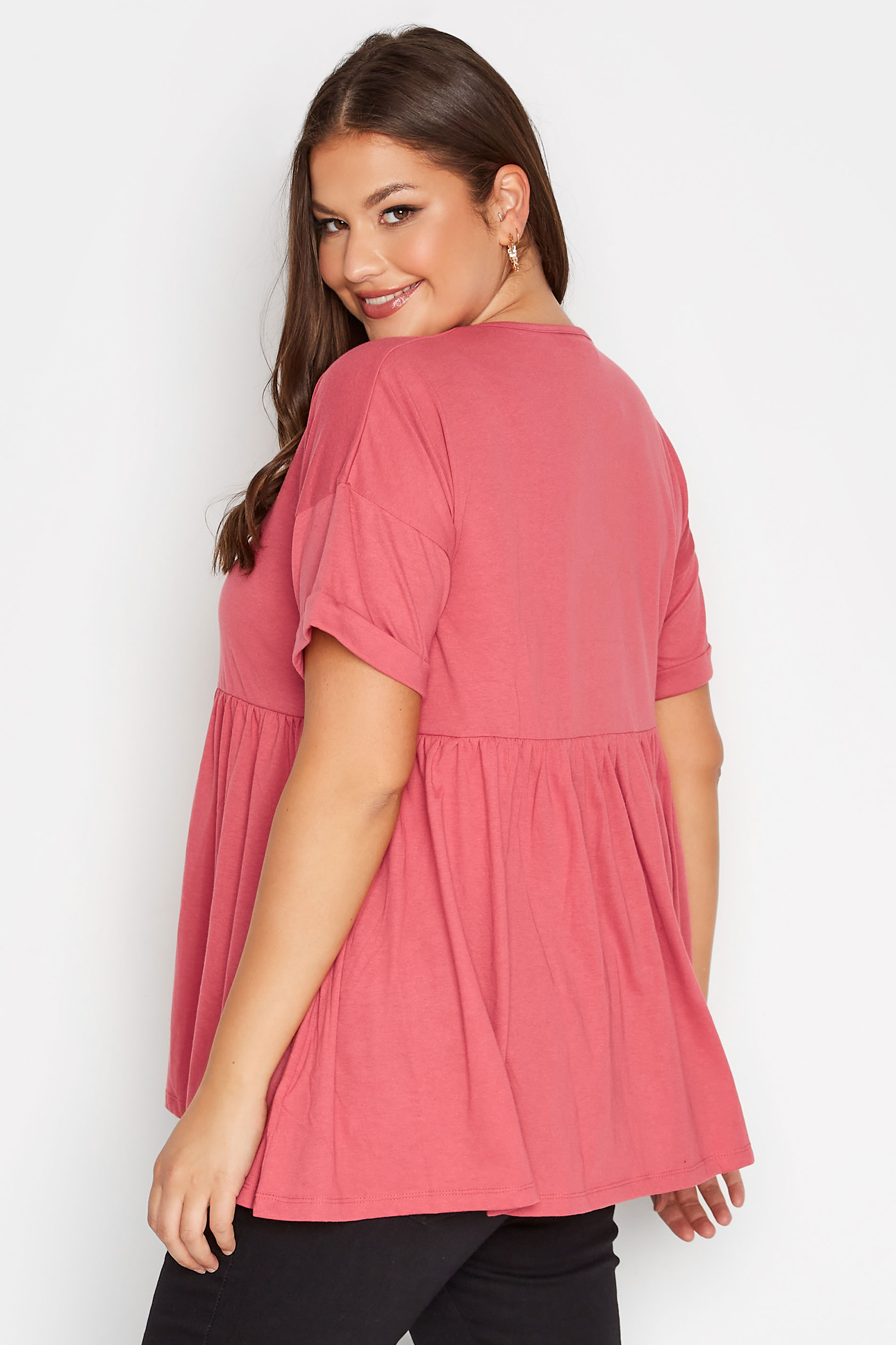 Plus Size Pink Peplum Drop Shoulder Top | Yours Clothing 3