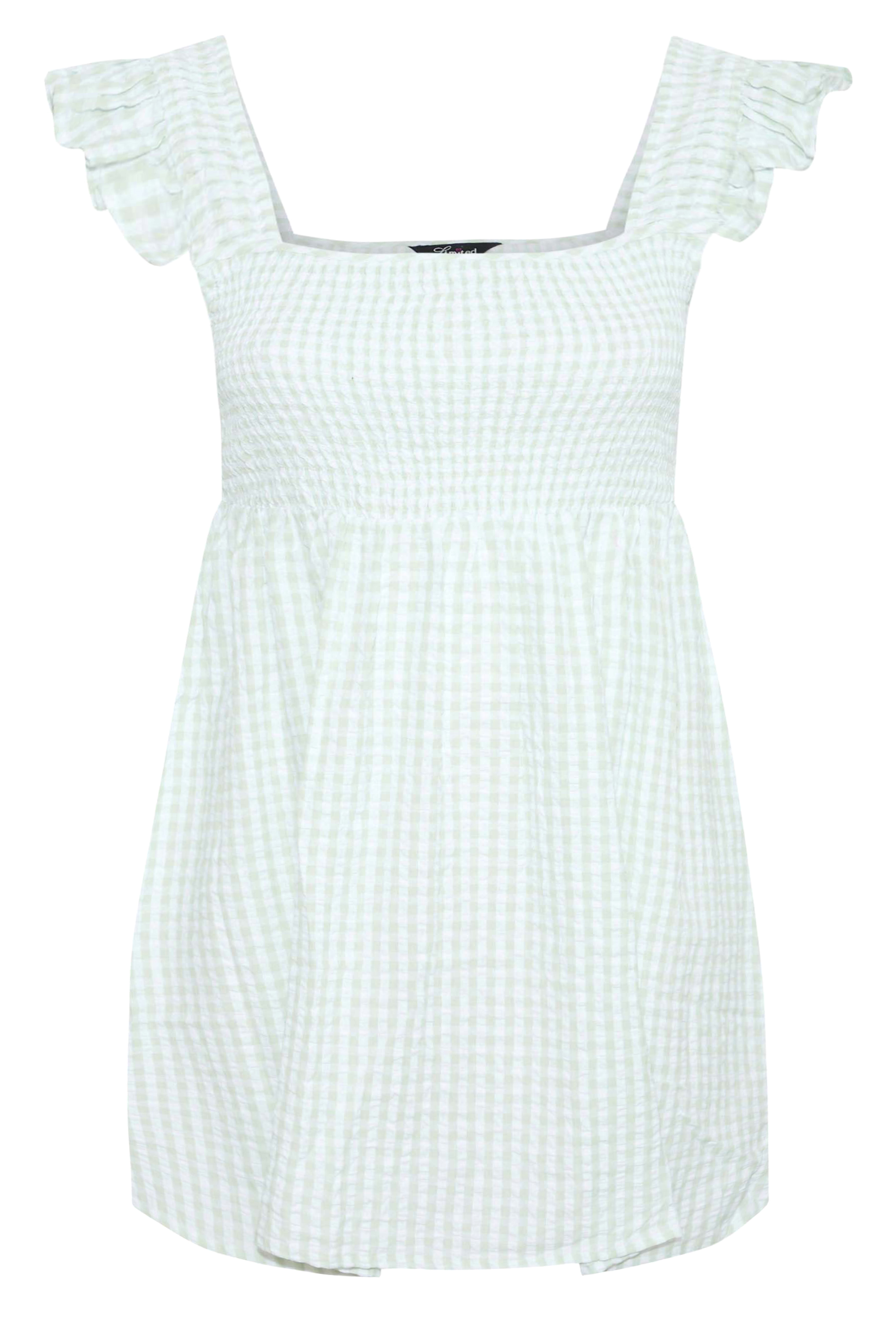 LIMITED COLLECTION Curve Sage Green Gingham Frill Top_X.jpg