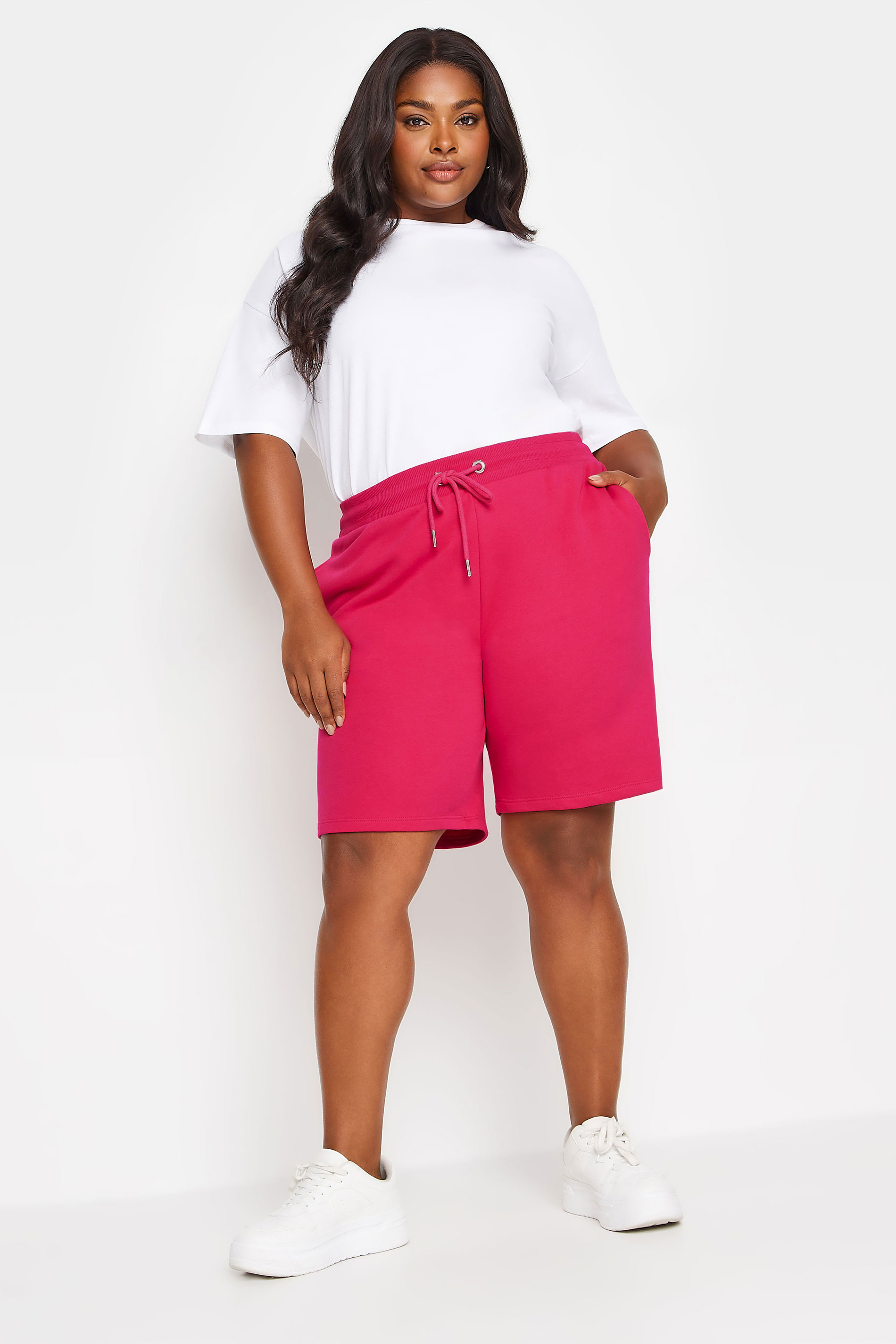 YOURS Plus Size Hot Pink Jogger Shorts | Yours Clothing 2