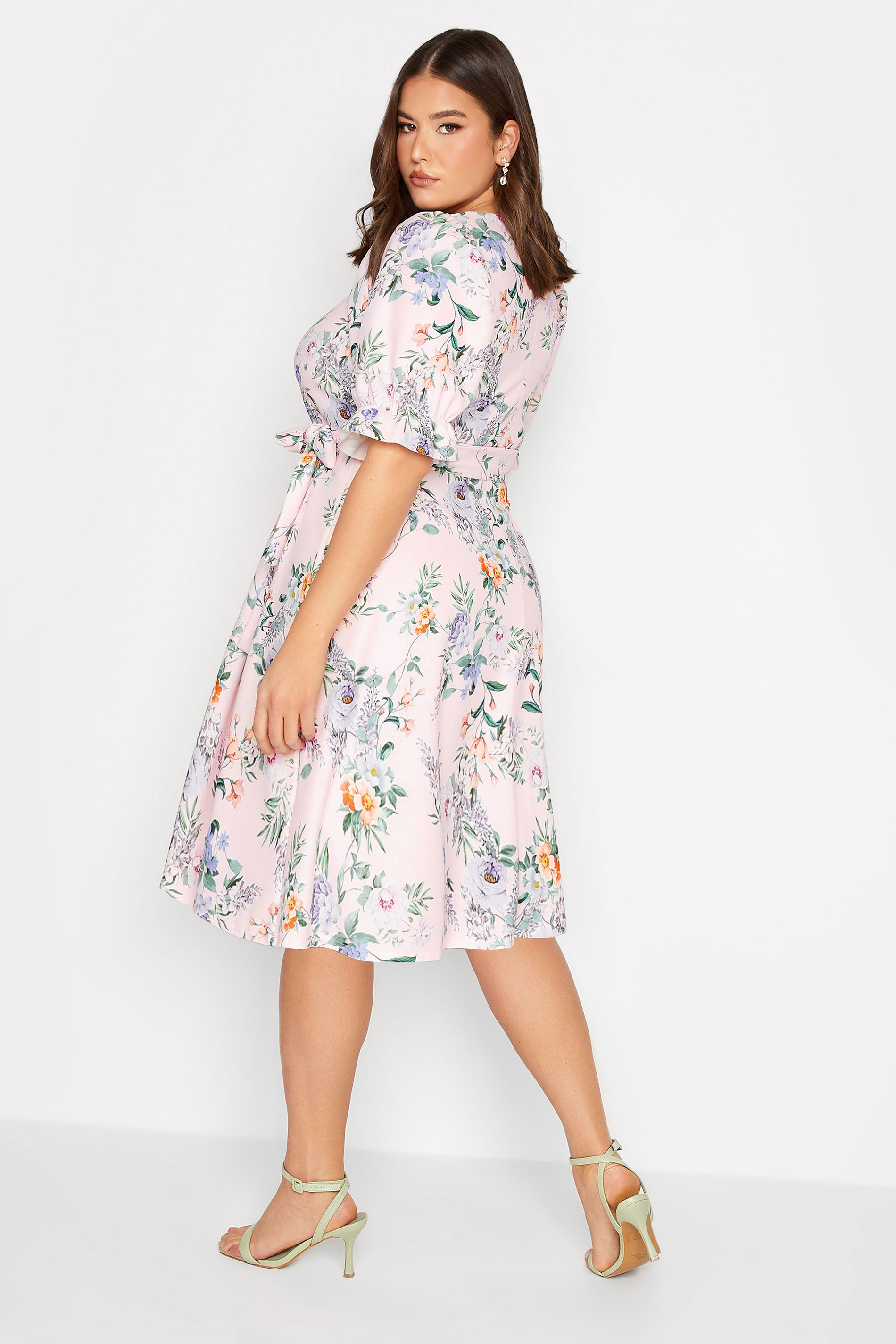 YOURS LONDON Curve Pink Floral Print Puff Sleeve Dress | Yours Clothing 3