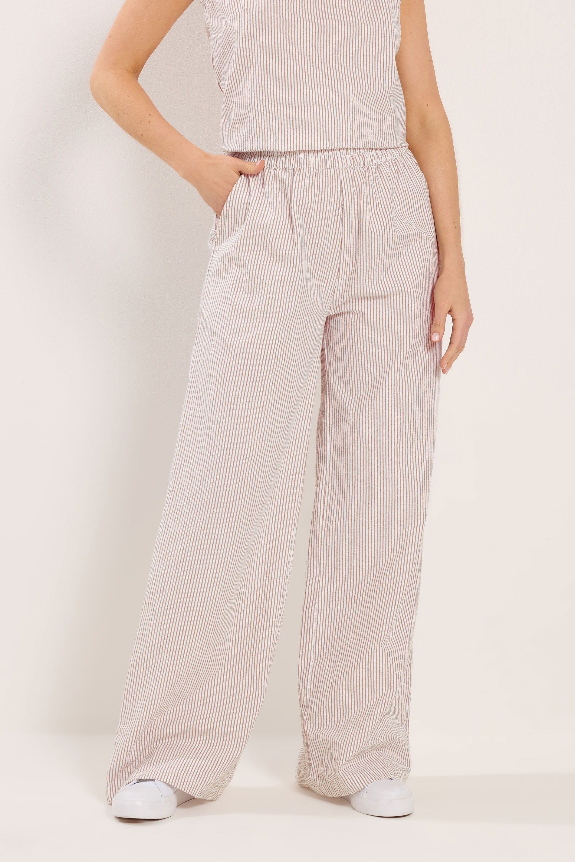 LTS Tall Women's Camel Brown Stripe Cotton Wide Leg Trousers | Long Tall Sally 2