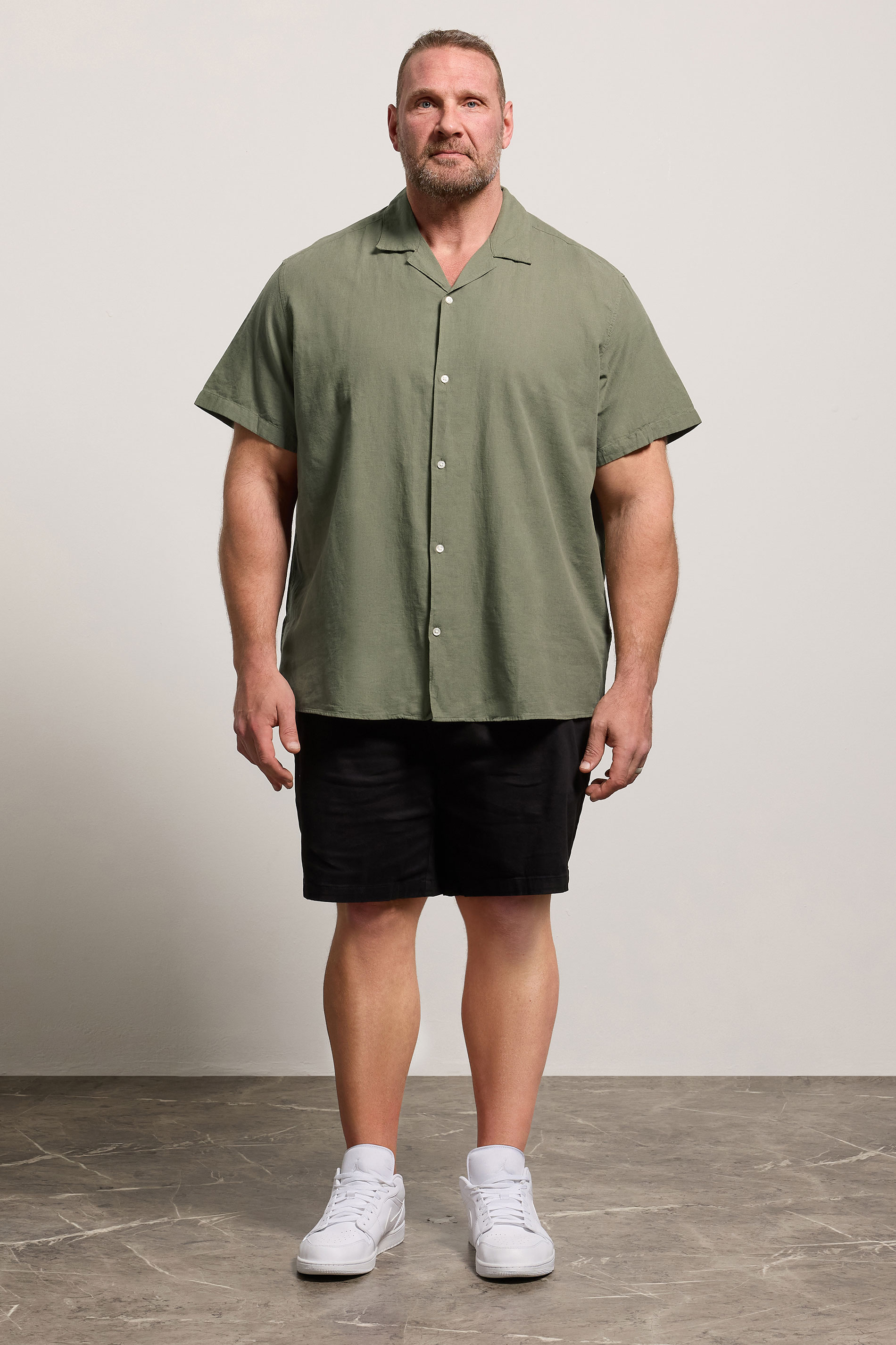 JACK & JONES Big & Tall Olive Green Linen Blend Resort Shirt | BadRhino 1