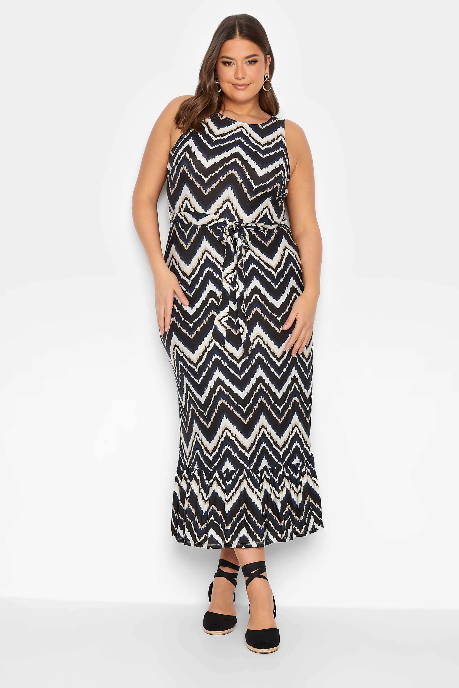 YOURS LONDON Plus Size Black Geometric Print Tiered Maxi Dress | Yours Clothing 1