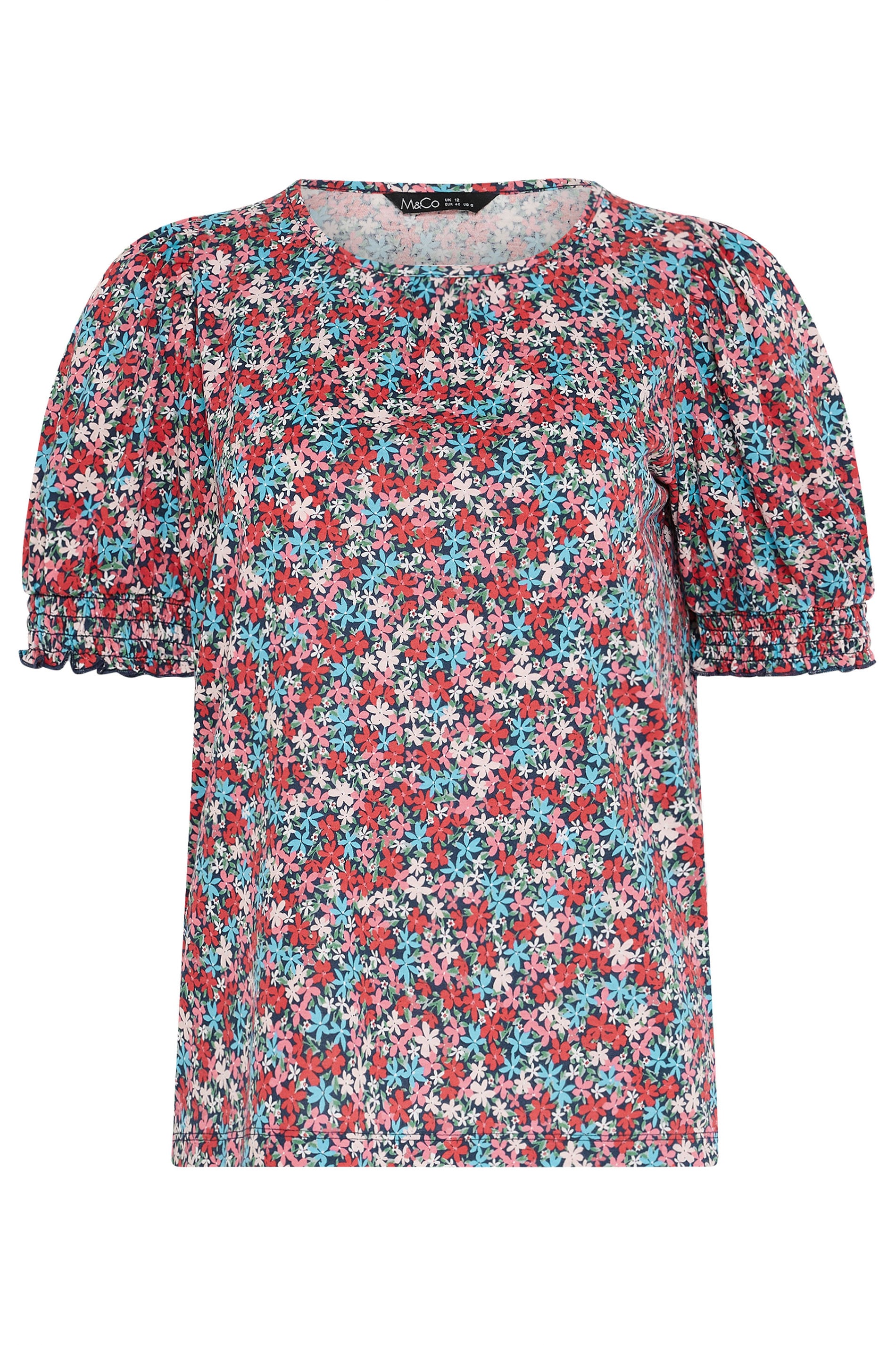 M&Co Blue Ditsy Floral Puff Sleeve Top | M&Co 5