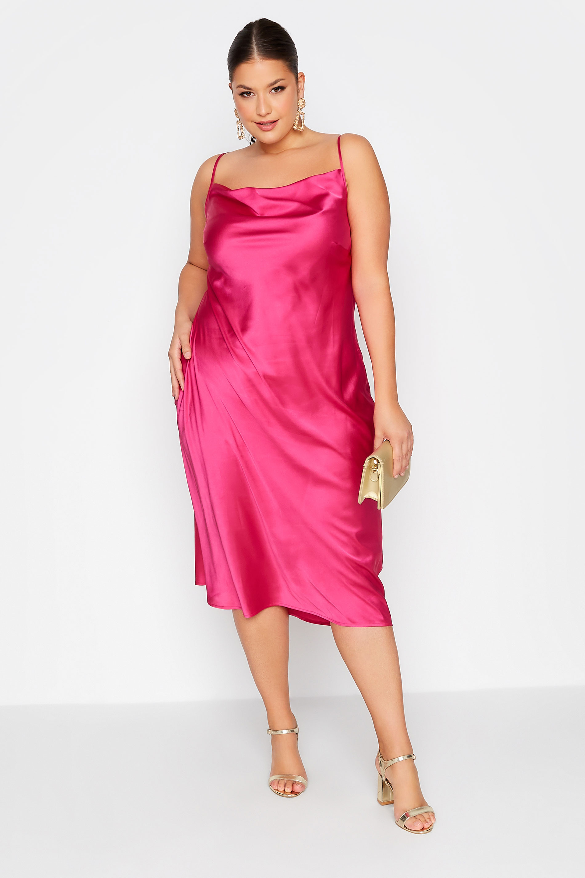 LIMITED COLLECTION Plus Size Pink Cowl Neck Dress | Yours Clothing  1