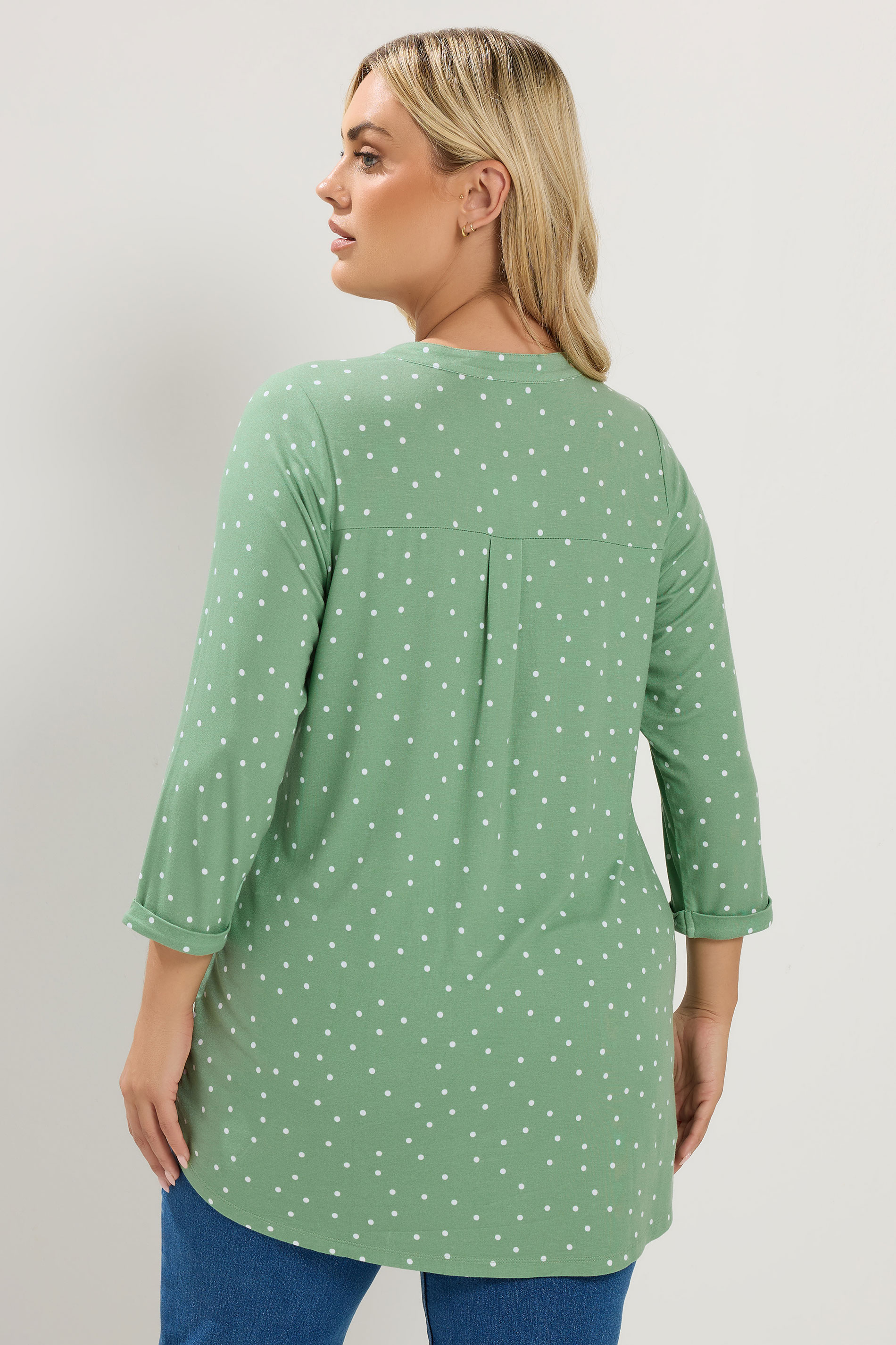 YOURS Plus Size Green Polka Dot Shirt | Yours Clothing 2