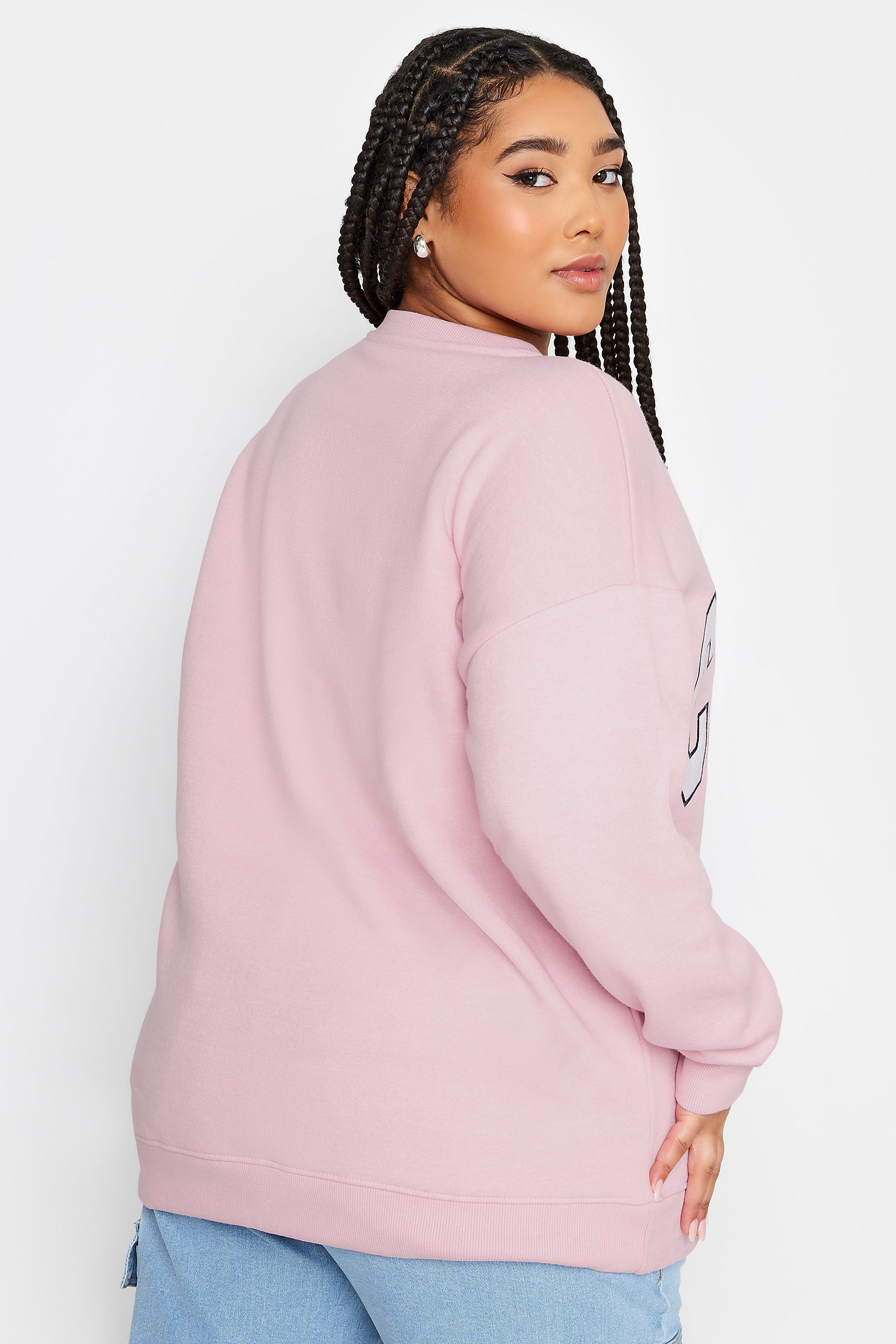 YOURS Plus Size Pink 'Chicago' Crew Neck Sweatshirt | Yours Clothing 2