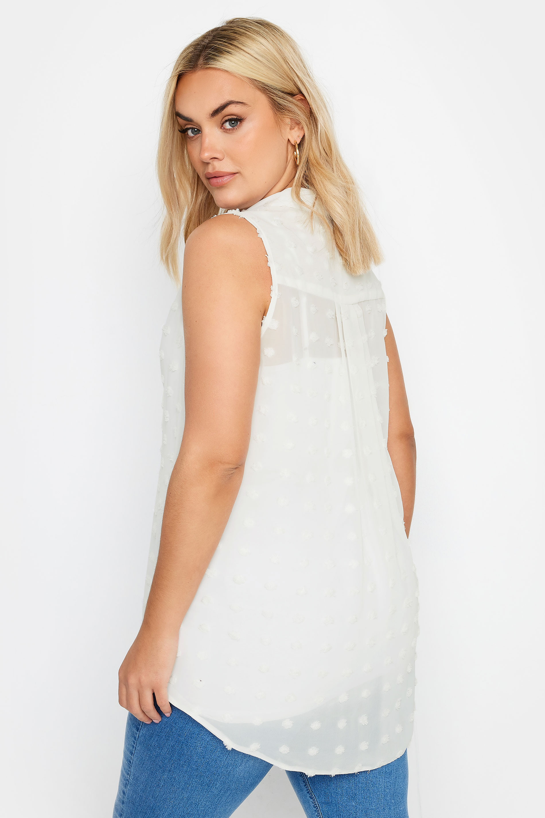 YOURS Plus Size White Sleeveless Shirt | Yours Clothing 3