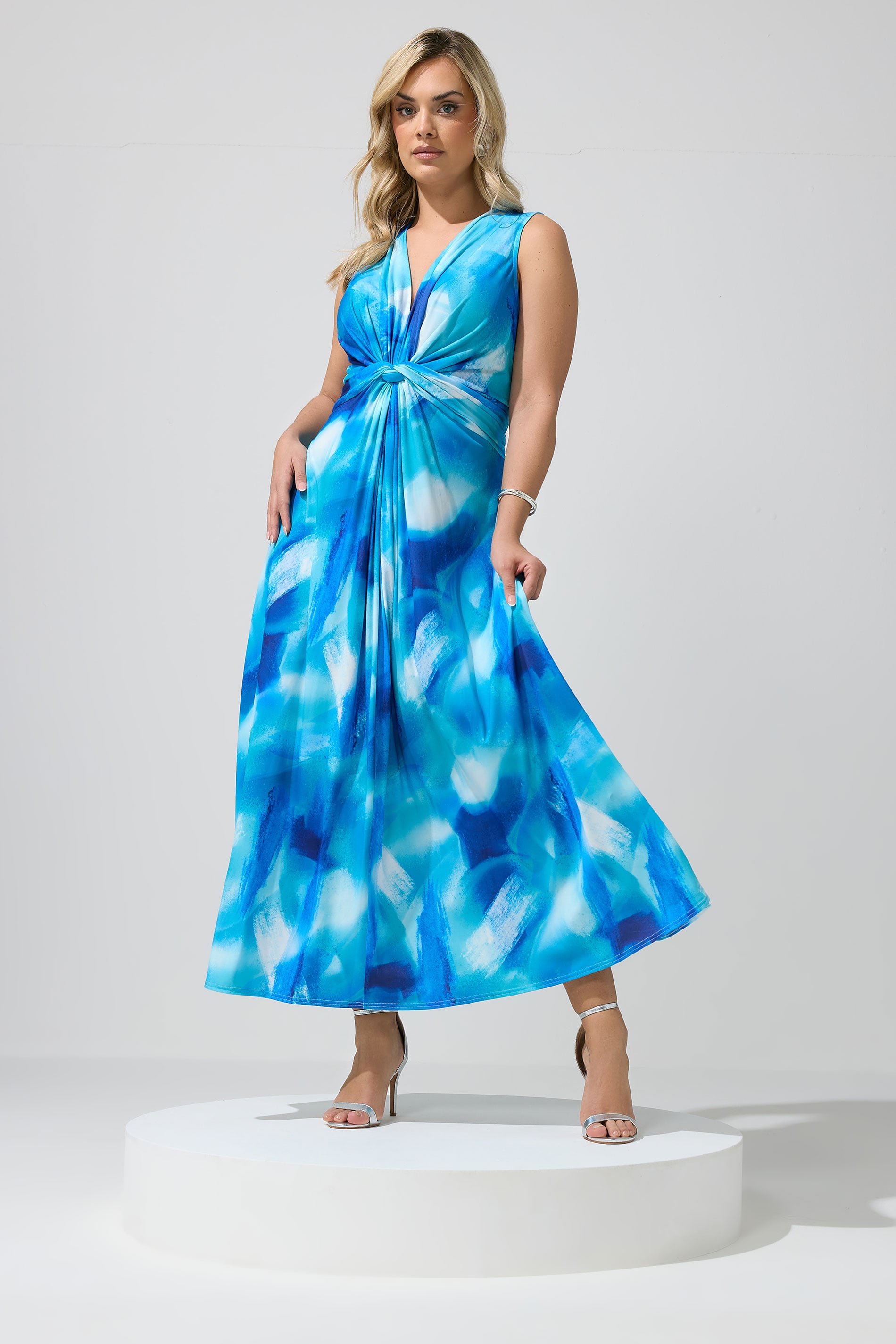 YOURS LONDON Plus Size Blue Abstract Knot Detail Dress | Yours Clothing 3