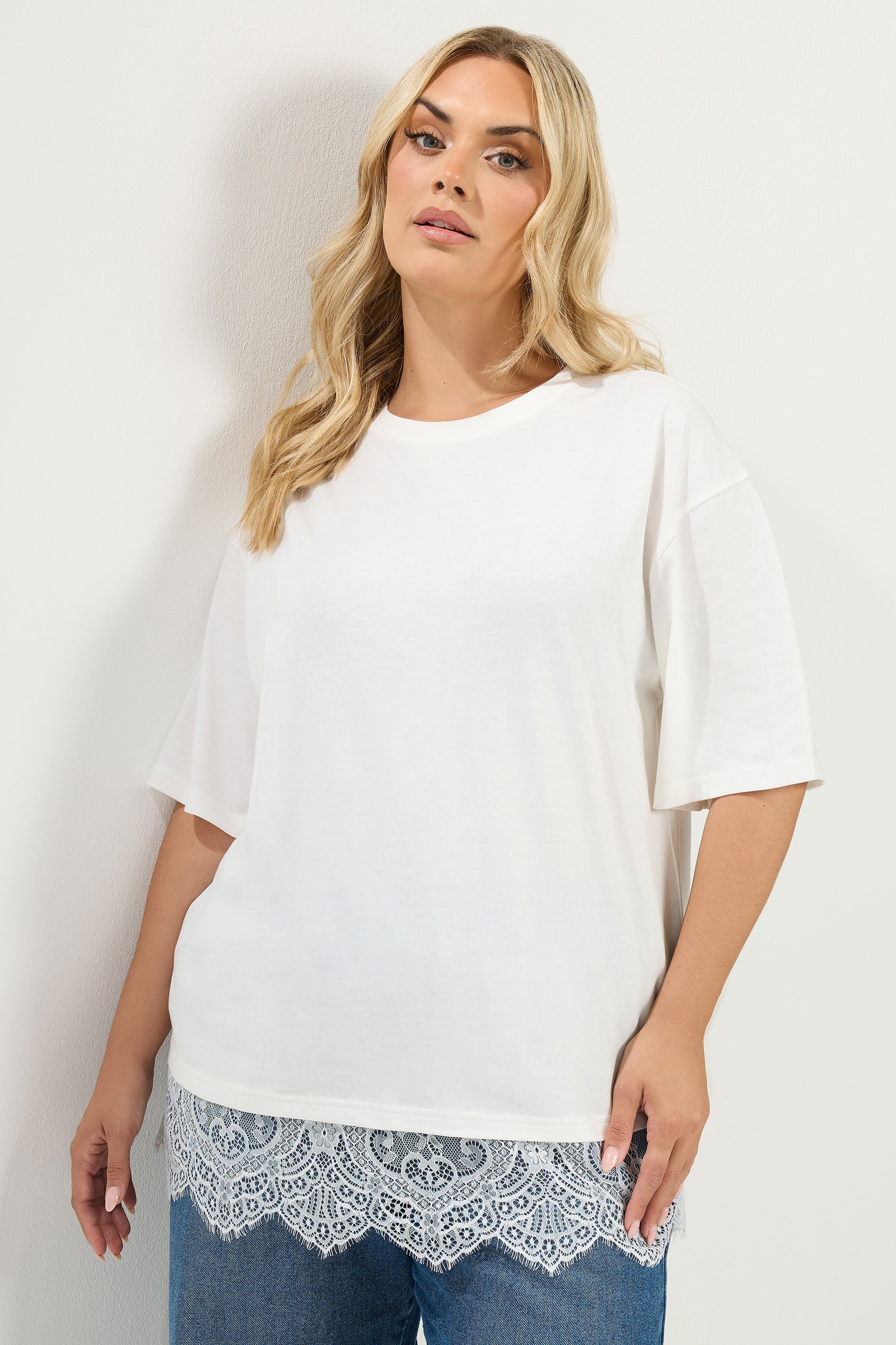 YOURS Plus Size Ivory White Lace T-Shirt | Yours Clothing 3