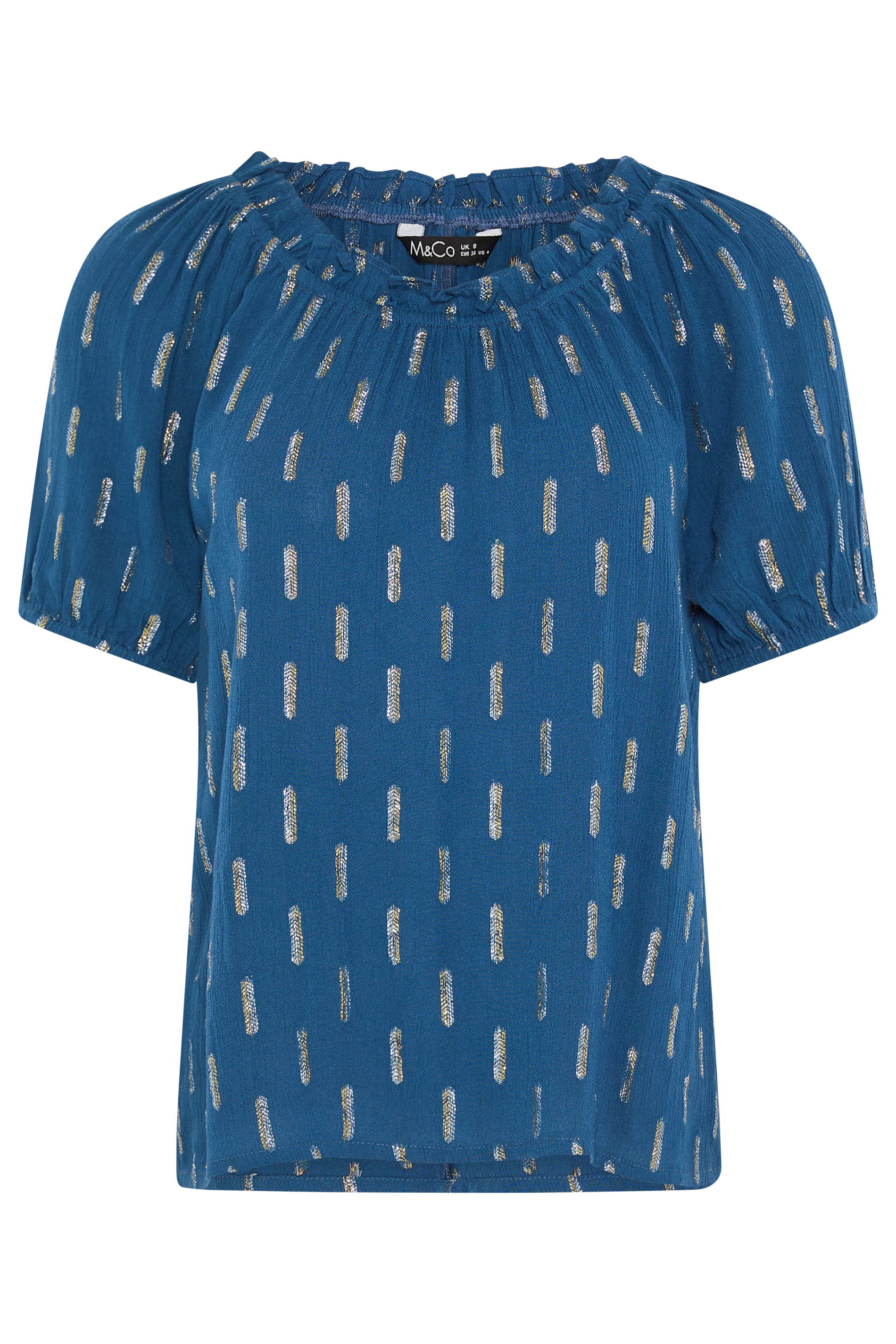 M&Co Petite Navy Blue Foil Scoop Neck Top | M&Co 6