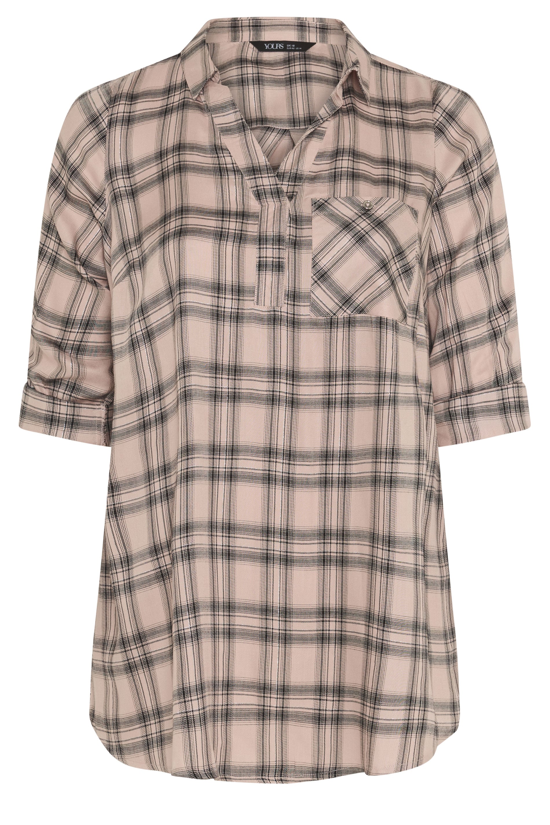 YOURS Plus Size Pink Check Overhead Shirt | Yours Clothing 5