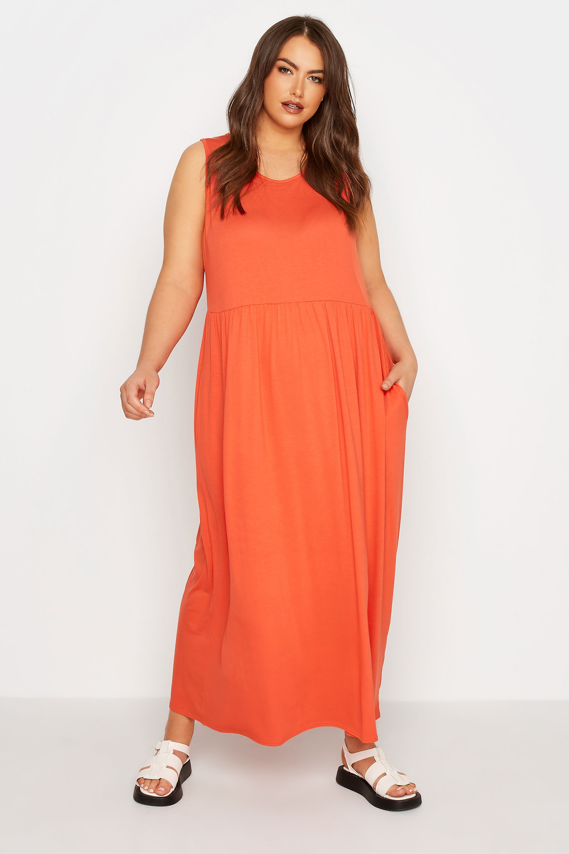 LIMITED COLLECTION Curve Orange Sleeveless Pocket Maxi Dress_A.jpg