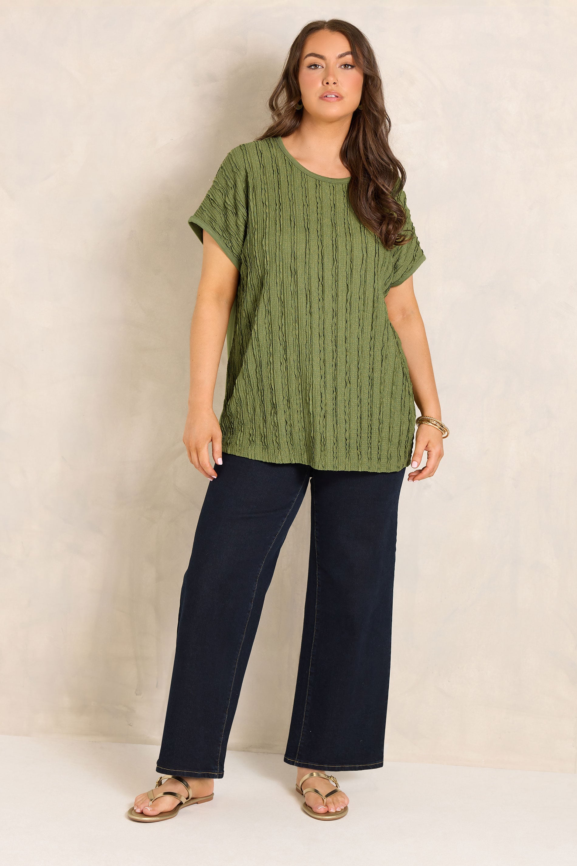 EVANS Plus Size Green Textured Front Top | Evans 2