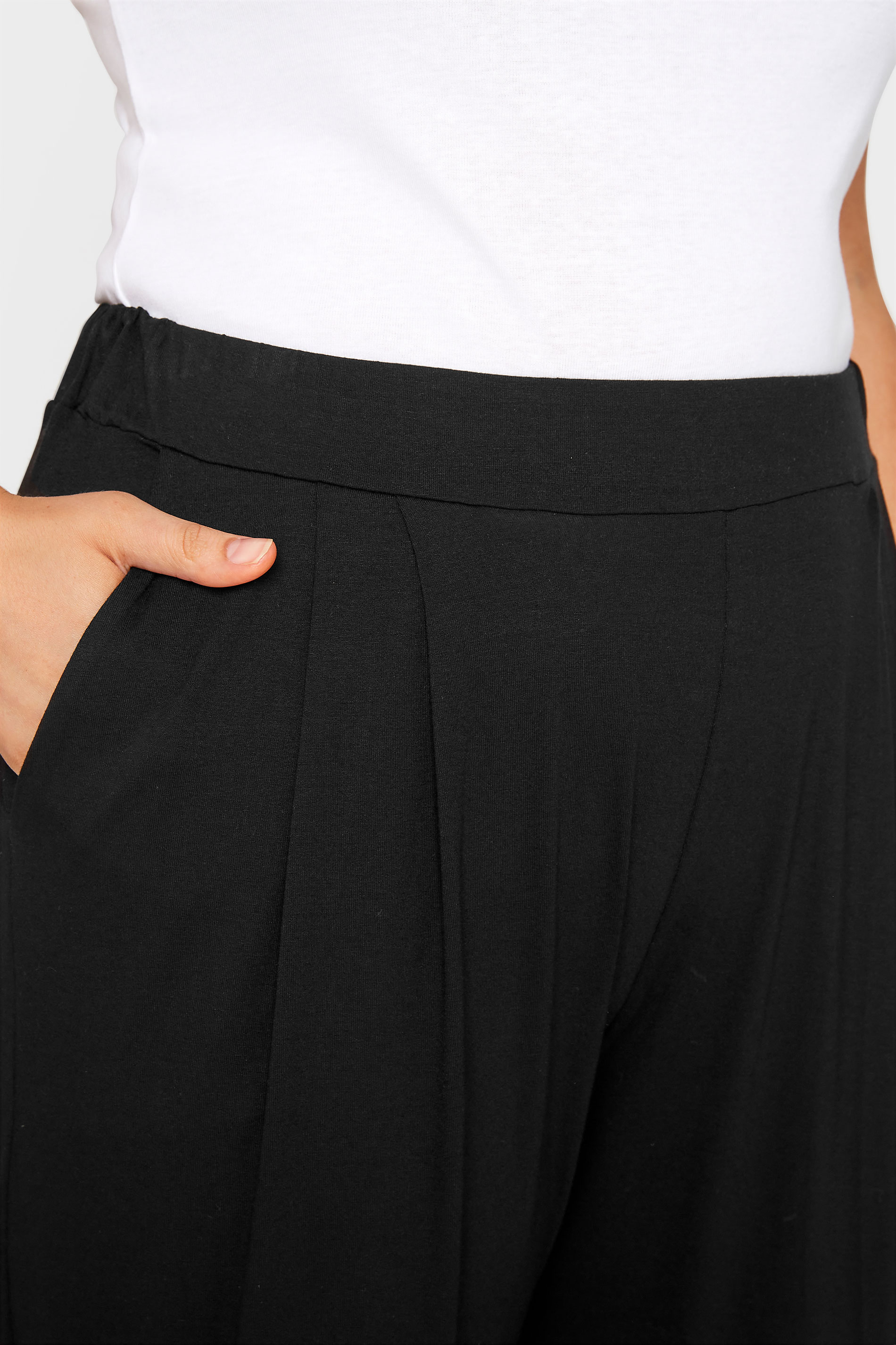 YOURS Curve Plus Size Black Pleated Wide Leg Stretch Trousers | Yours ...