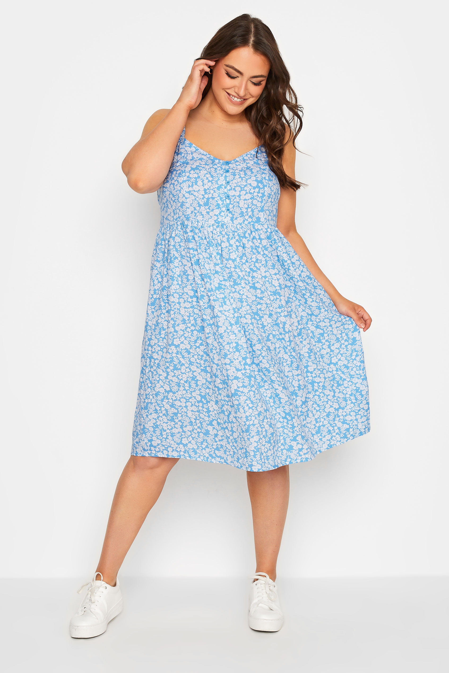 YOURS Plus Size Blue Ditsy Floral Strappy Sundress | Yours Clothing 2