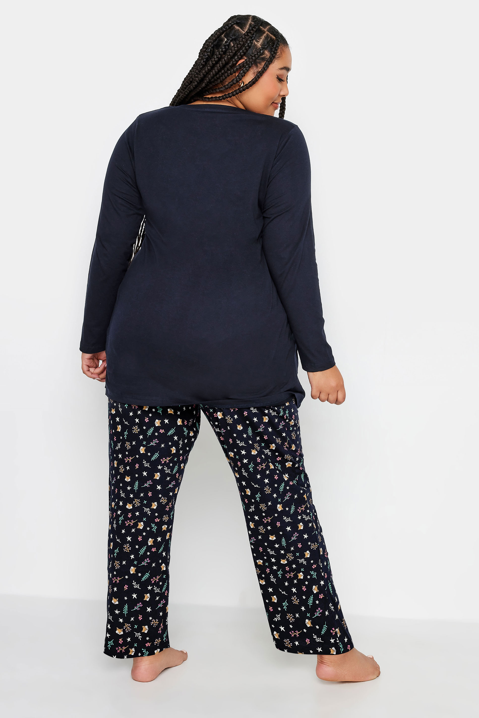 YOURS Plus Size Navy Blue 'Good Night Sleep Tight' Slogan Wide Leg Pyjama Set | Yours Clothing 3