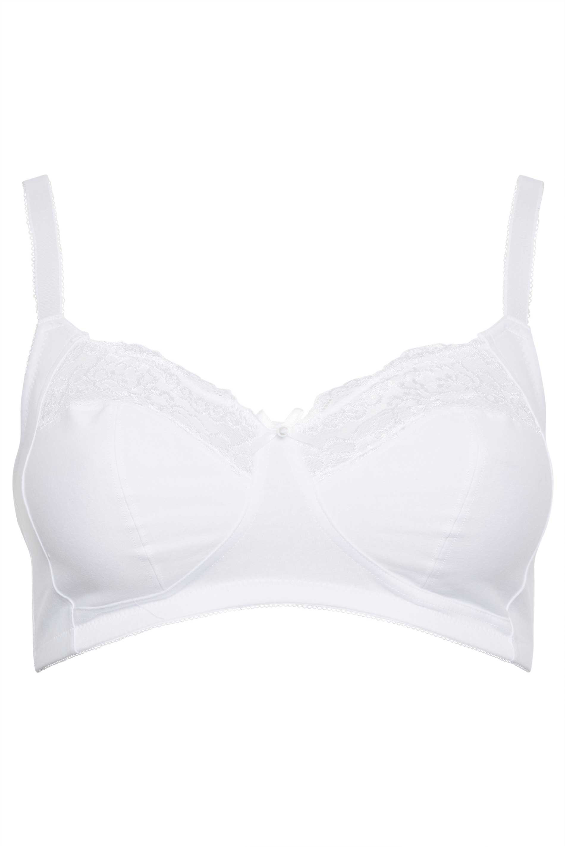 White Cotton Lace Trim Non-Padded Non-Wired Bralette | Yours Clothing 3