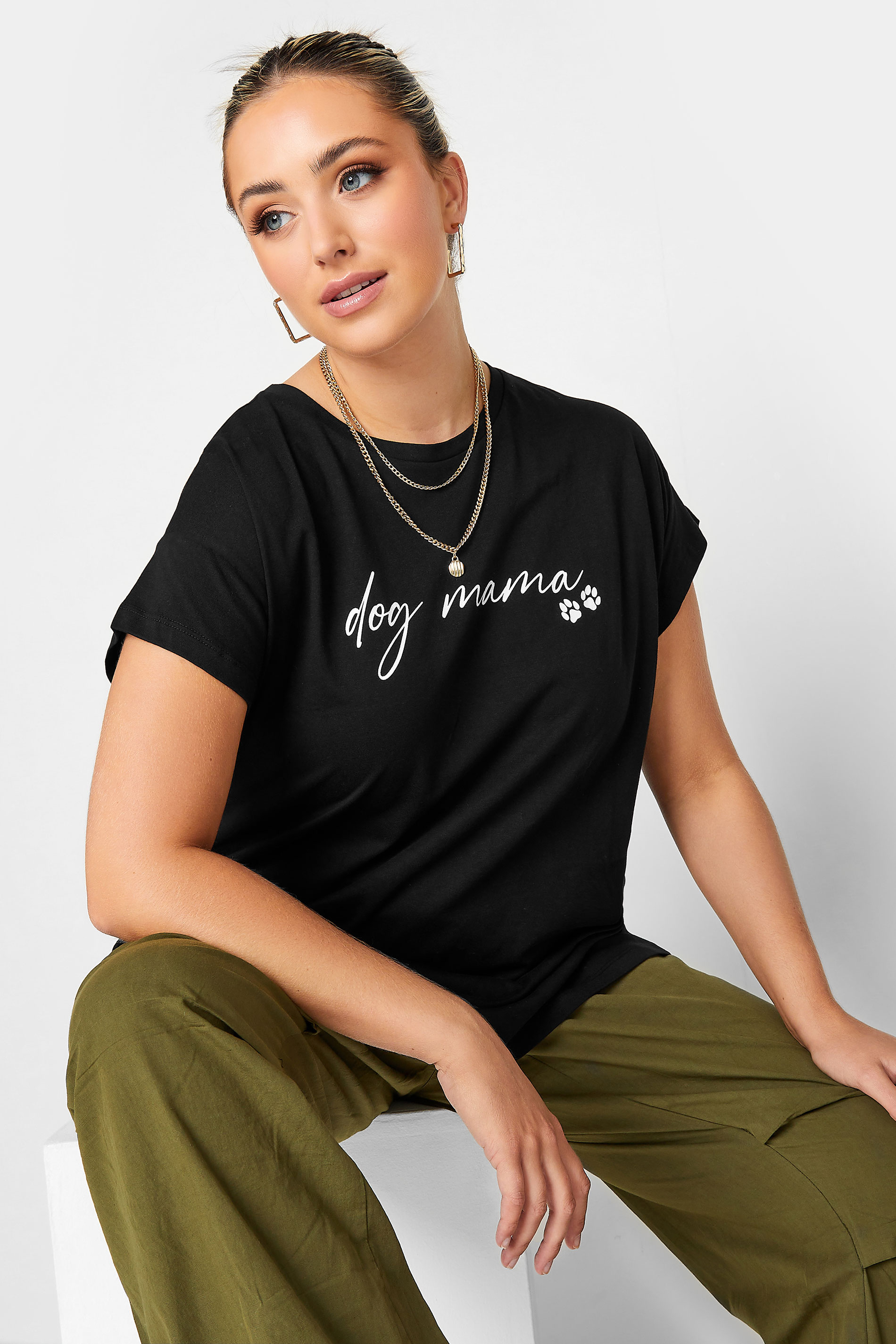 LIMITED COLLECTION Plus Size Black 'Dog Mama' Slogan T-Shirt | Yours Clothing 1