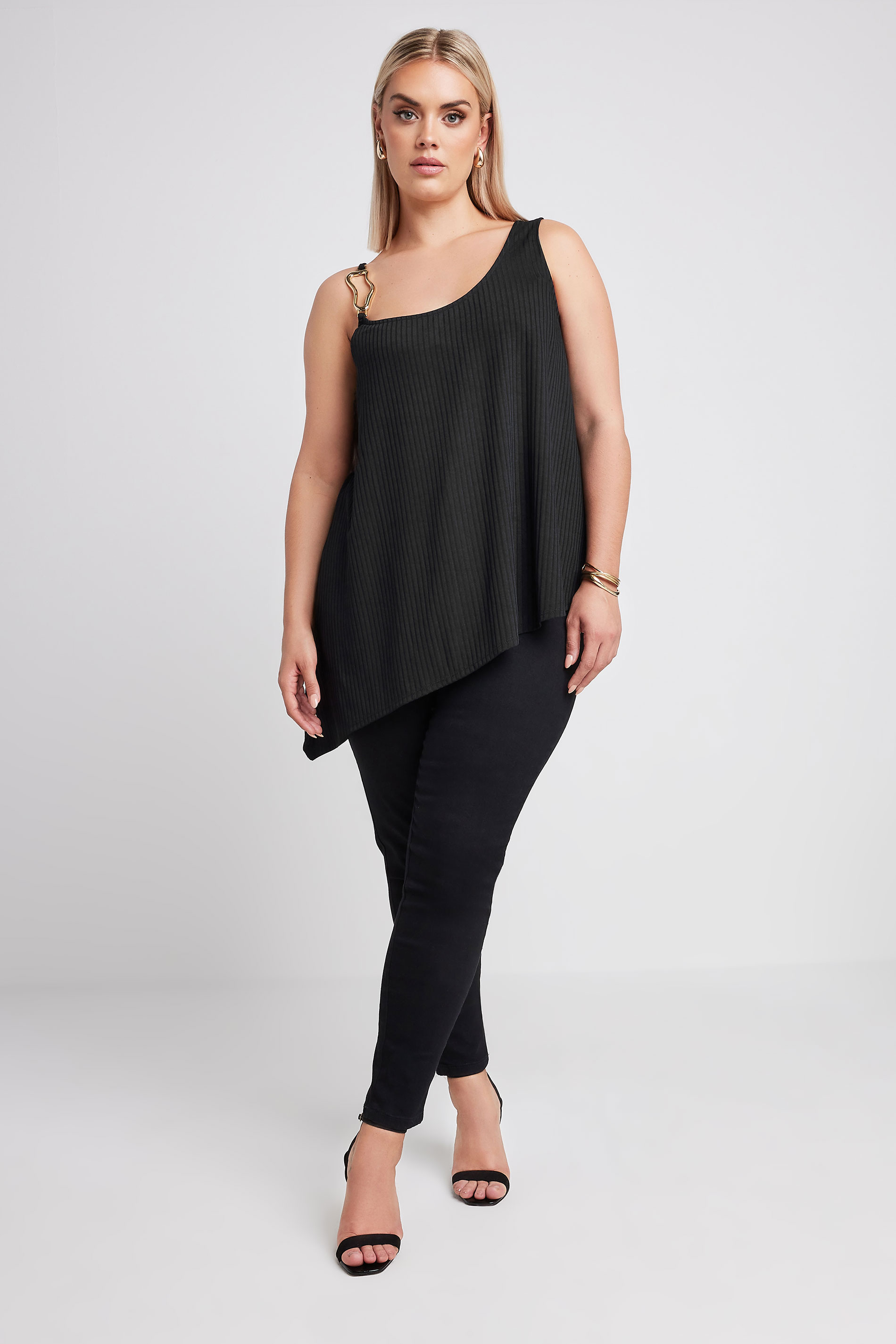 LIMITED COLLECTION Plus Size Black Metal Trim Ribbed Vest Top | Yours Clothing 2