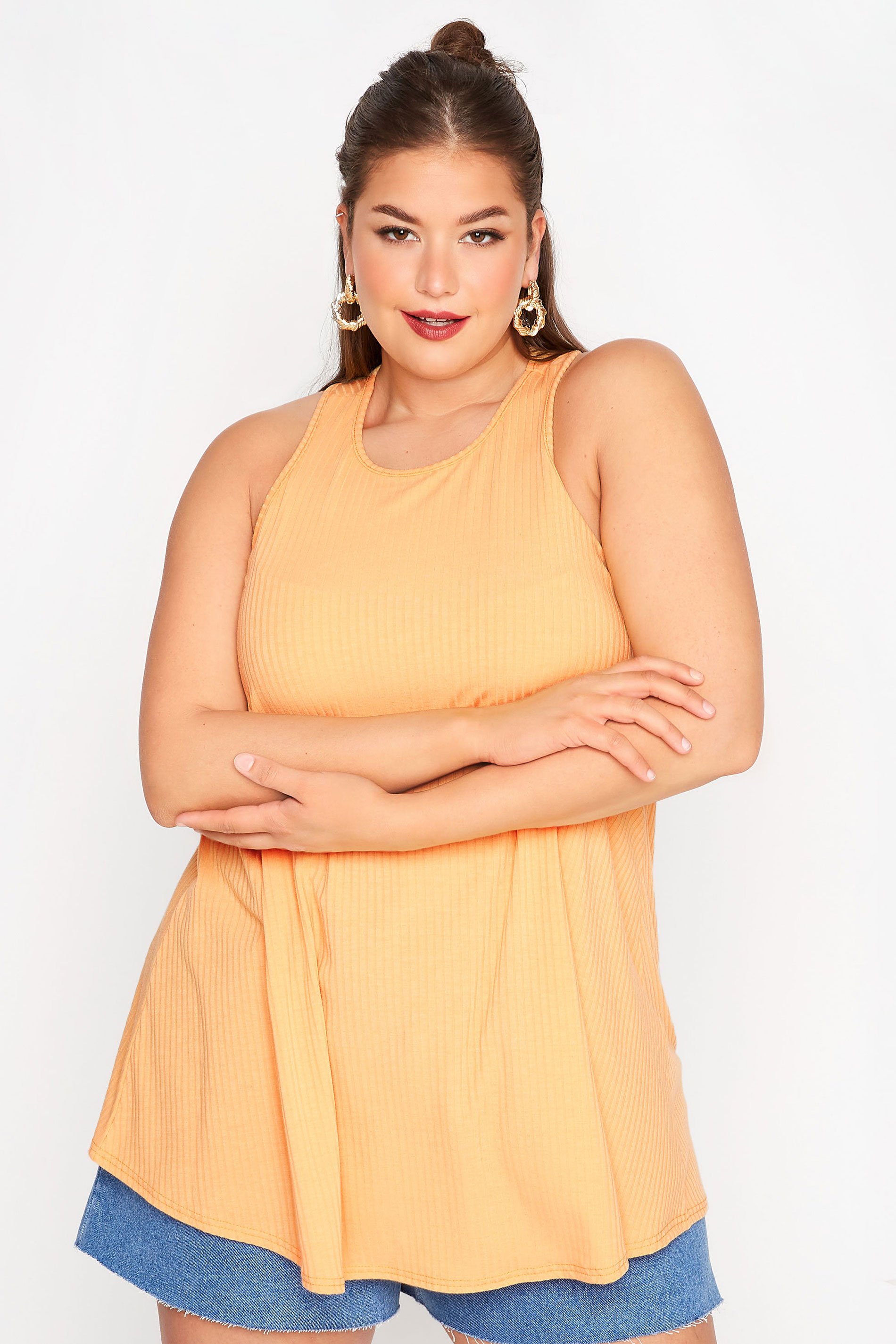 LIMITED COLLECTION Plus Size Orange Racer Back Swing Vest Top | Yours Clothing 1