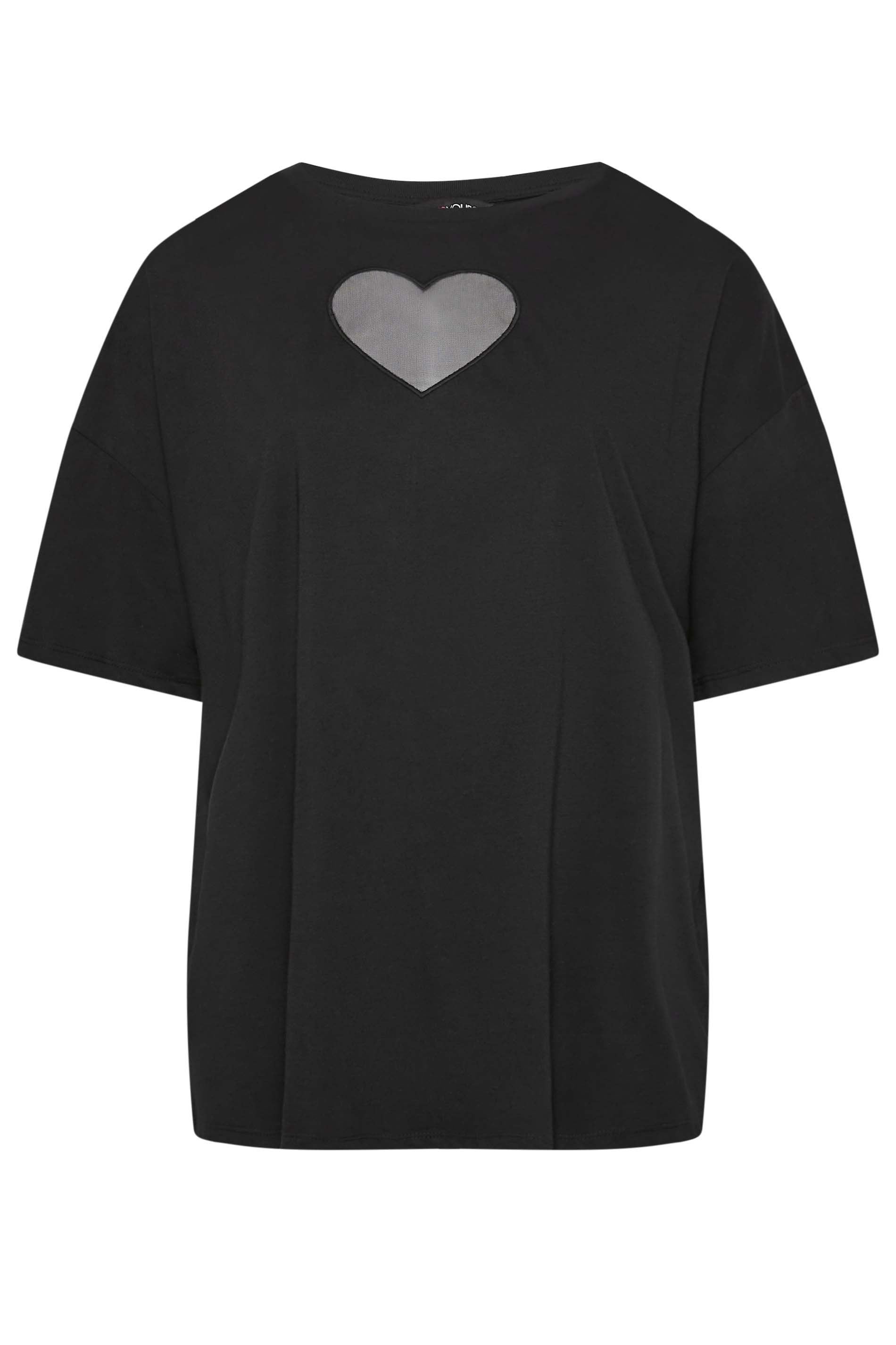 YOURS – T-Shirt in Schwarz mit Herz-Zierausschnitt | Yours Clothing